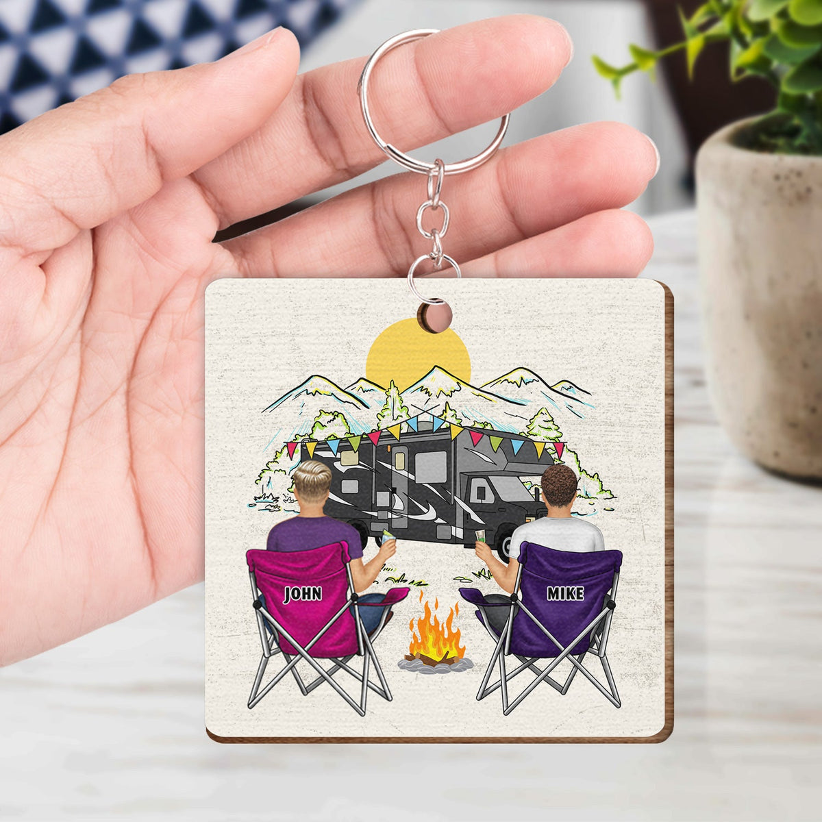 Clés des campeurs - Cadeau pour couples - Porte-clés en bois personnalisé