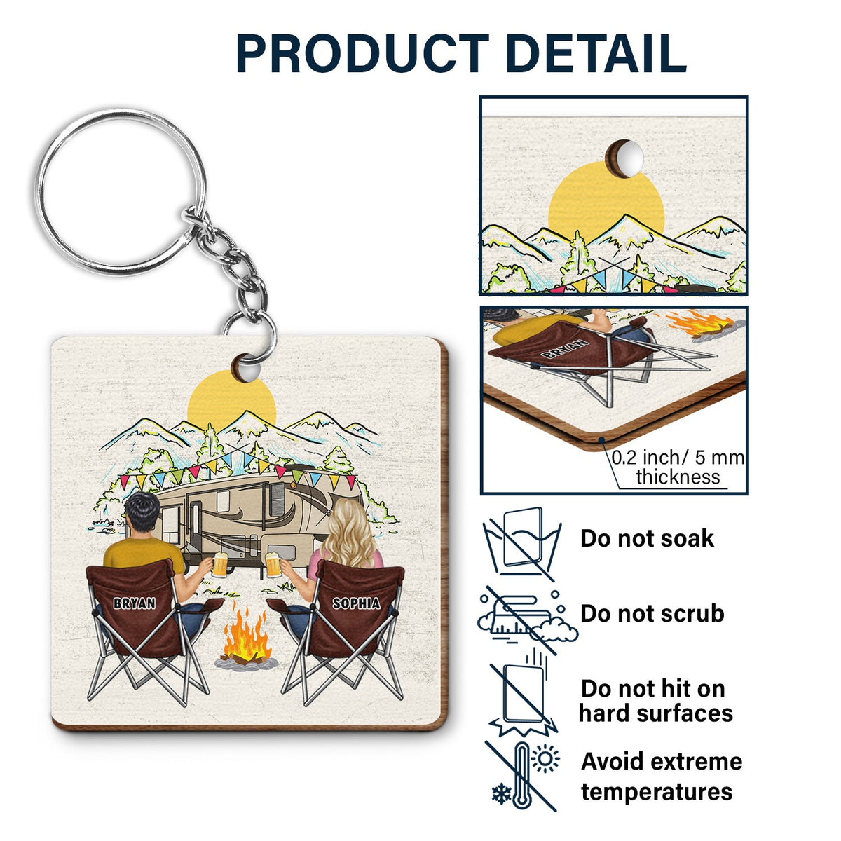 Keys To The Campers - Gift For Couples - Personalized Wooden Keychain