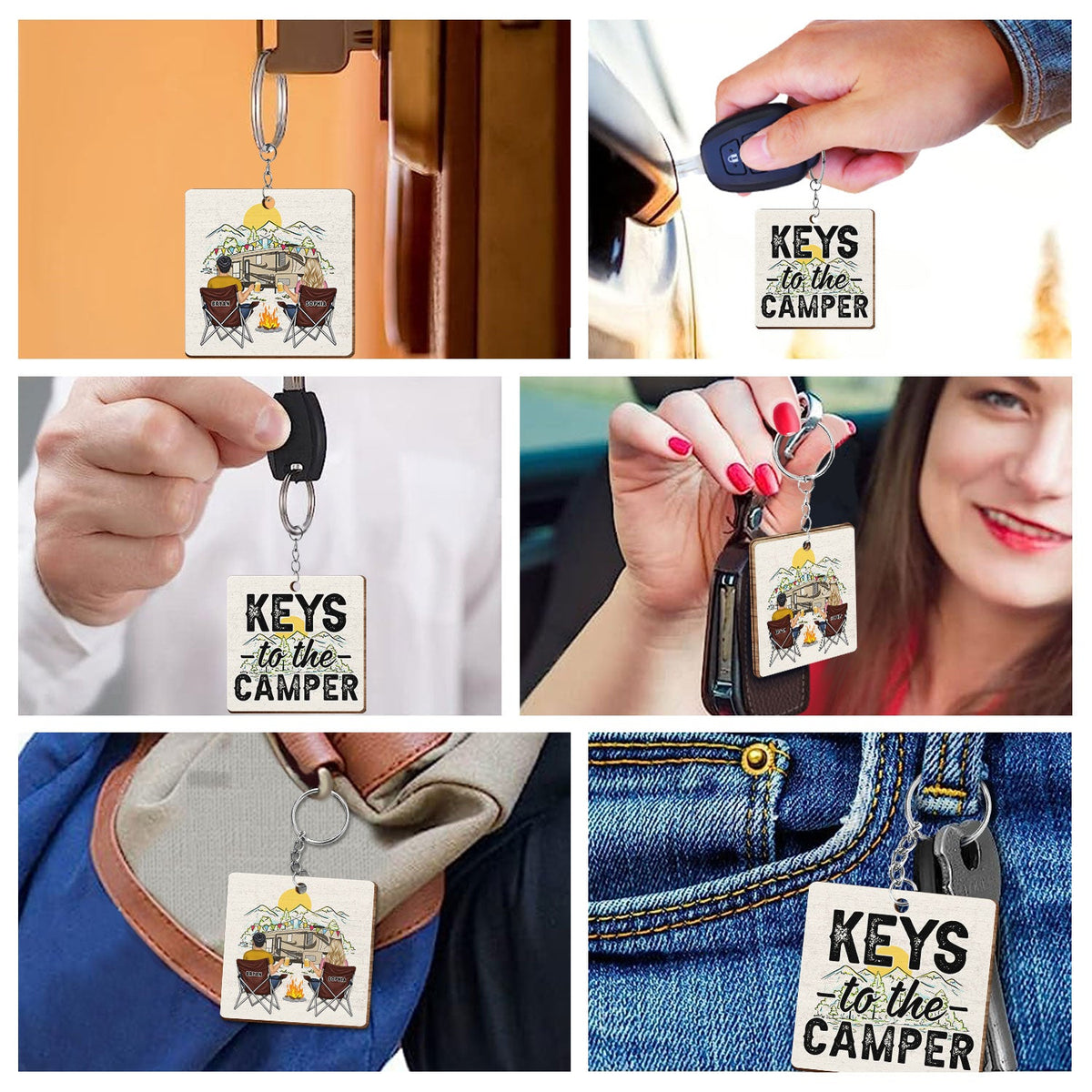 Clés des campeurs - Cadeau pour couples - Porte-clés en bois personnalisé