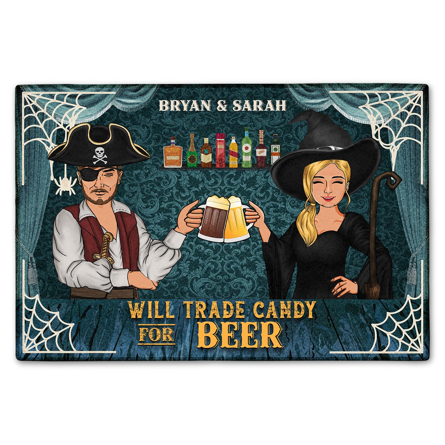 Will Trade Candy For Alcohol Couples - Halloween Decoration - Personalized Doormat