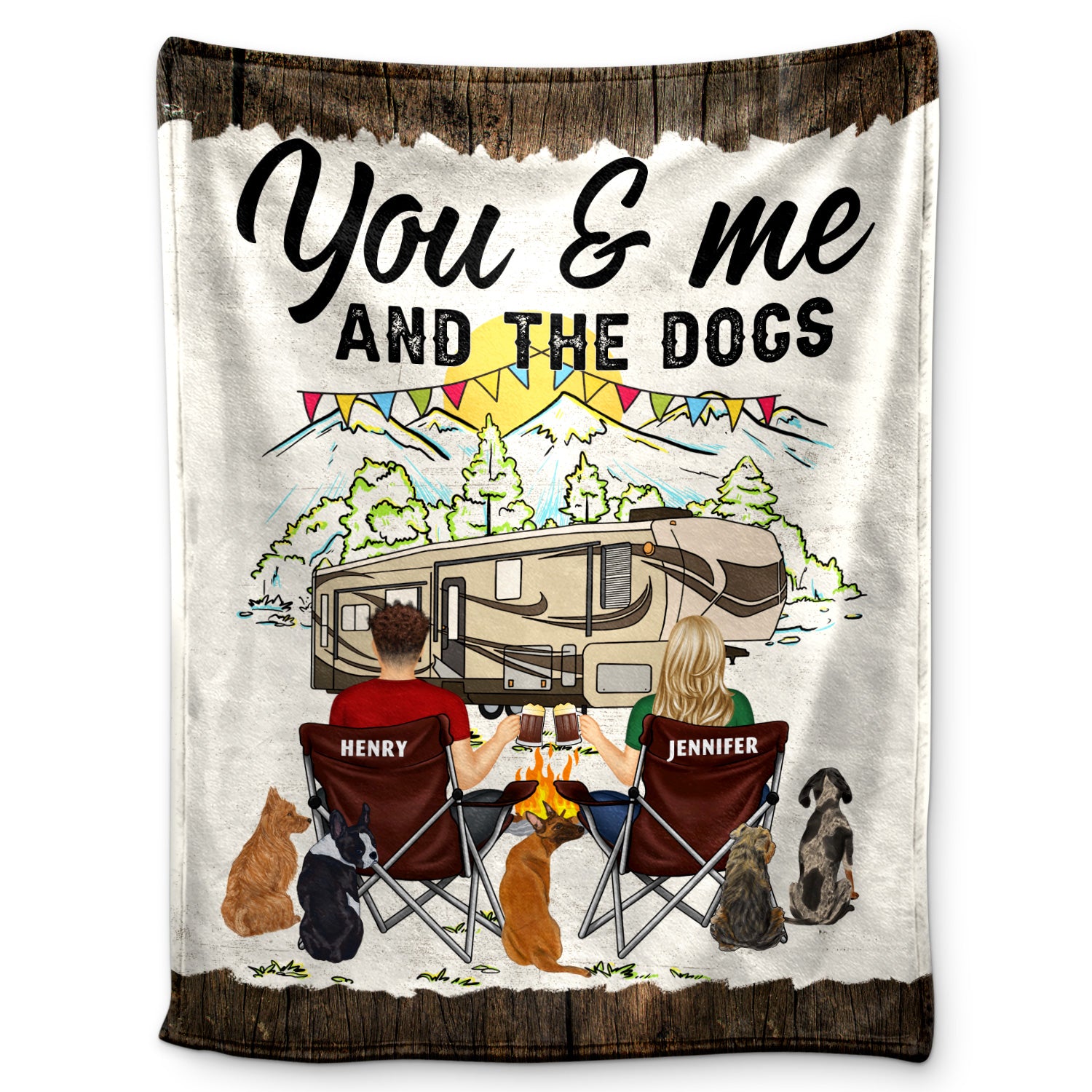 You & Me And The Dog Home Is Where - Gift For Camping Couples - Personalized Fleece Blanket