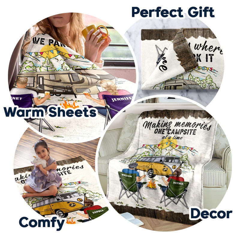 Home Is Where Making Memories One Campsite At A Time - Camping Family Gift - Personalized Fleece Blanket