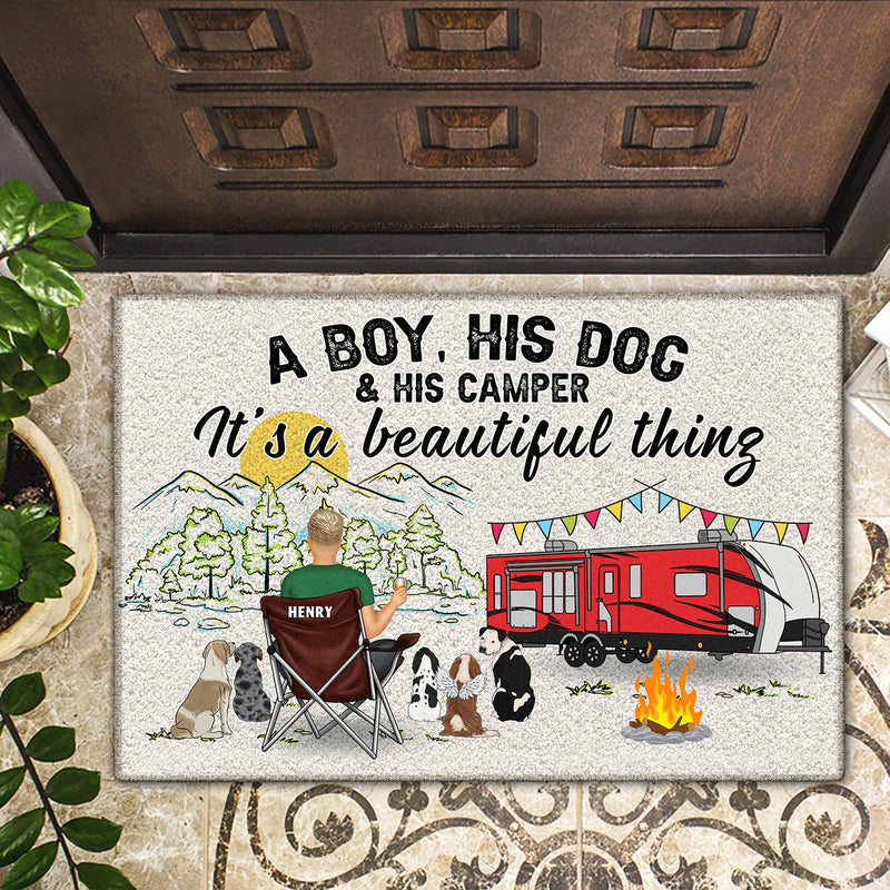 Me And The Dogs Home Is Where - Gift For Dog And Camping Lovers - Personalized Doormat