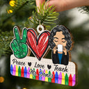Peace Love Teach - Cadeau de Noël pour enseignant(e) - Décoration en bois personnalisée