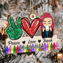 Peace Love Teach - Cadeau de Noël pour enseignant(e) - Décoration en bois personnalisée