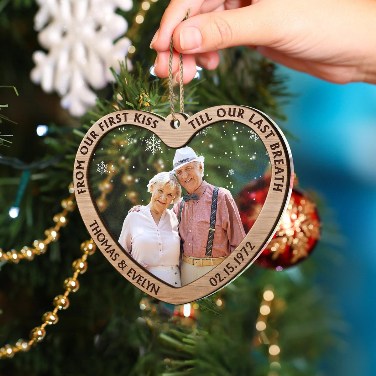 Custom Photo From Our First Kiss Till Our Last Breath - Christmas Gift For Couples - Personalized 2-Layered Mix Ornament