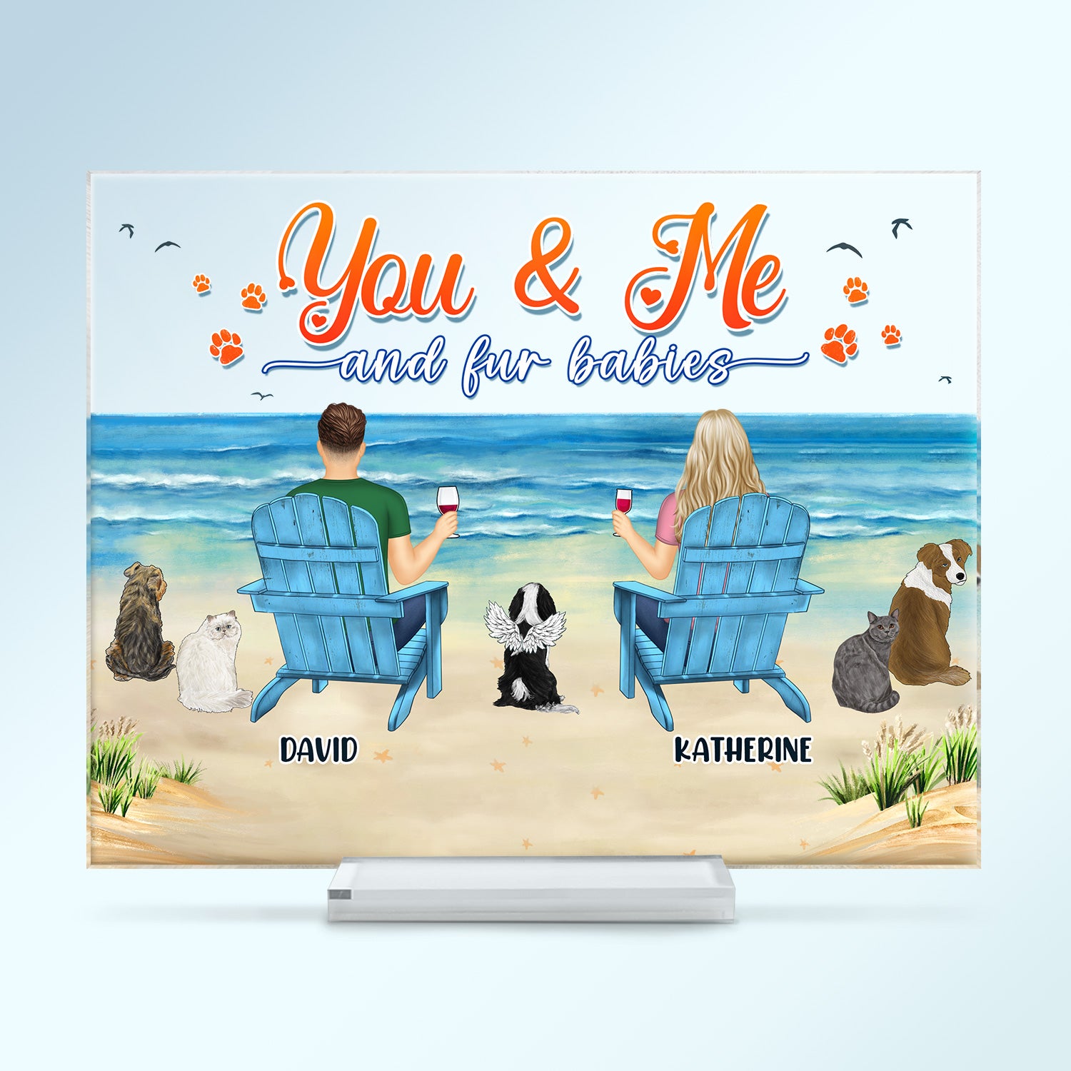 You And Me And The Dogs Peace Beach View - Gift For Pet Lovers - Personalized Horizontal Rectangle Acrylic Plaque
