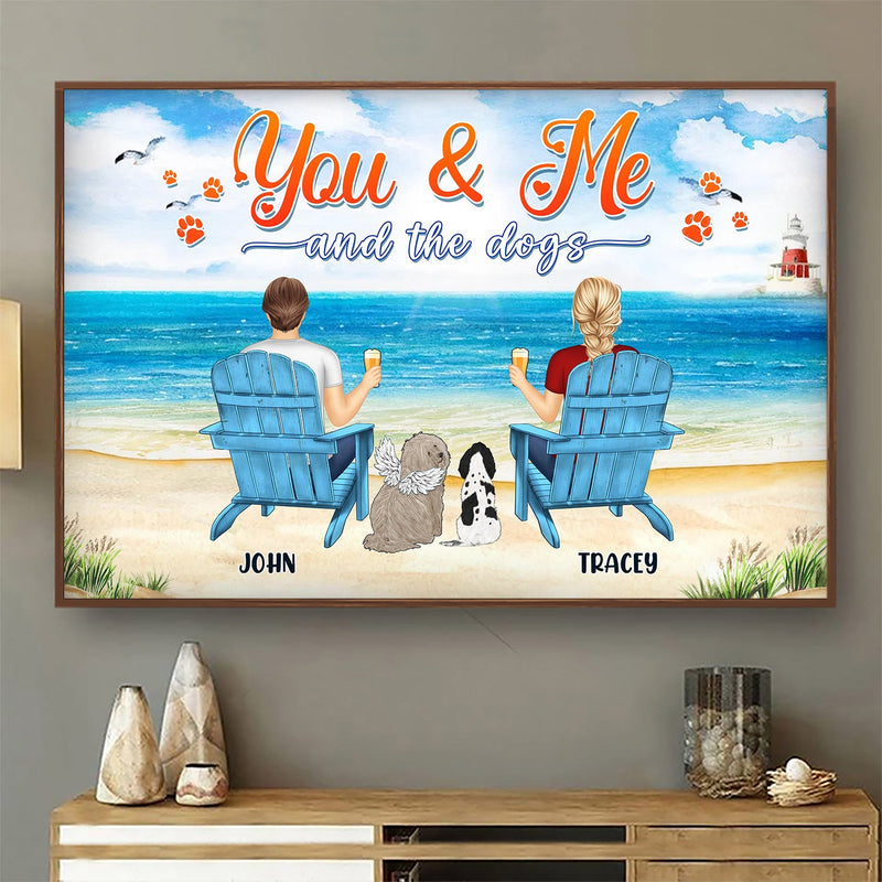 Toi, moi et les chiens : vue sur la plage – Cadeau pour les amoureux des animaux – Affiche personnalisée