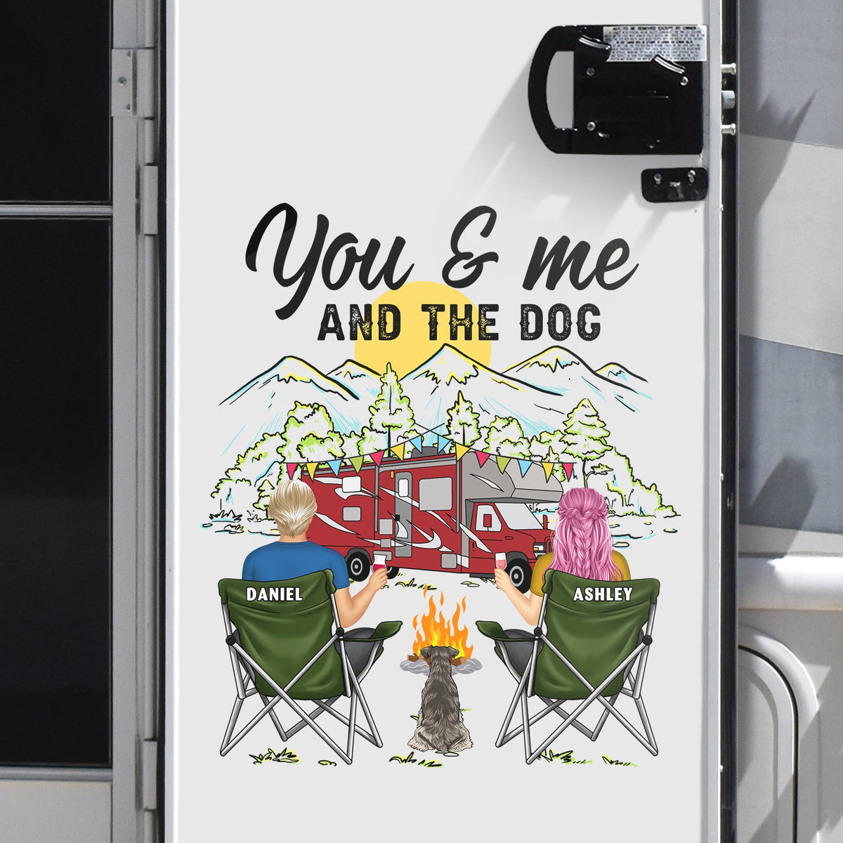 Personalized Camping Couple With Pet Wooden Sign - Couple With Up to 4 Pets - Gift Idea For Camping/Dog/Cat Lovers - Welcome To The Fire Pit main image 0