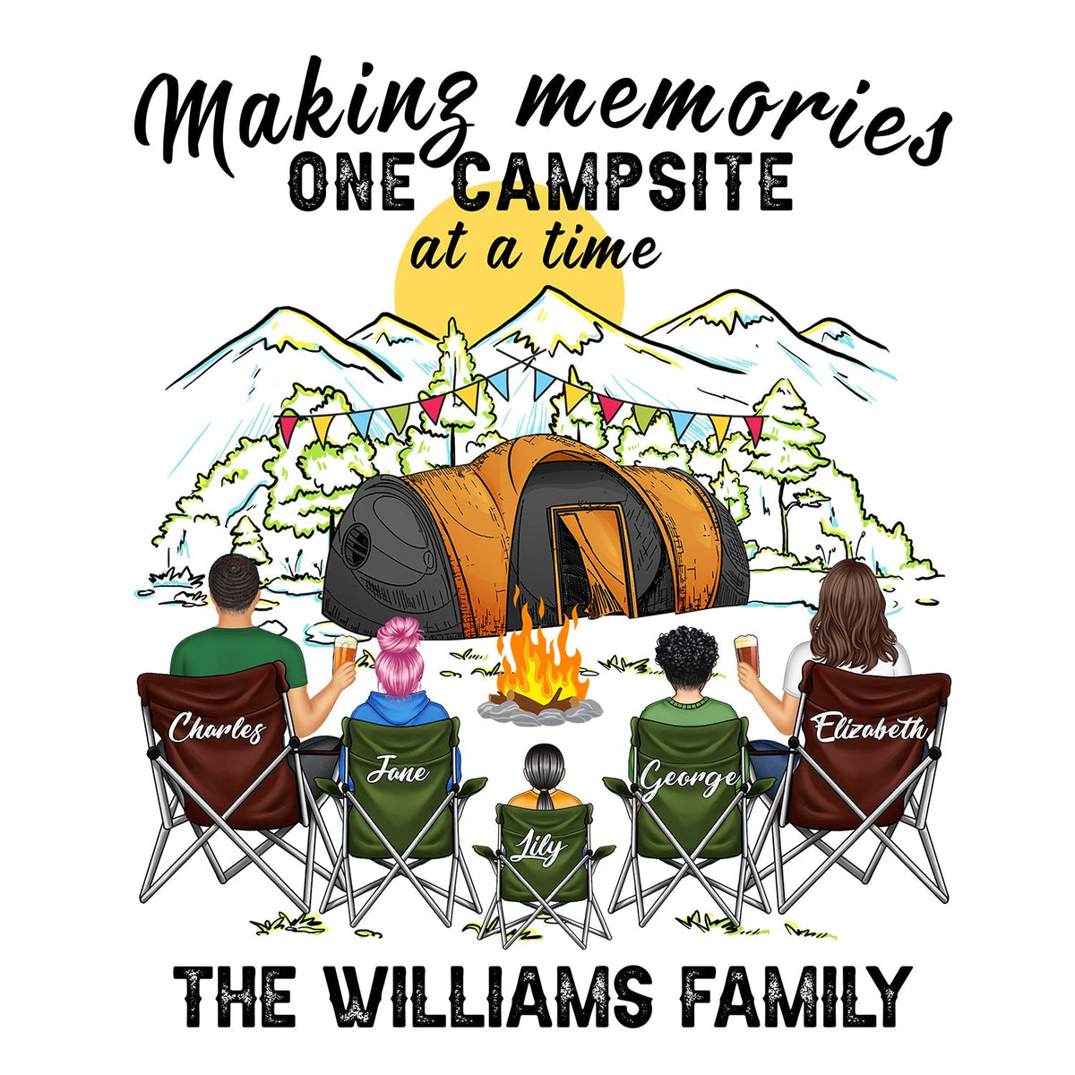 Personalized Camping 2 Layered Wooden Art - Gift Idea For Camping Lover/Couple/Family - Couple/Parents With Up to 2 Kids And 2 Pets - Happy Campers