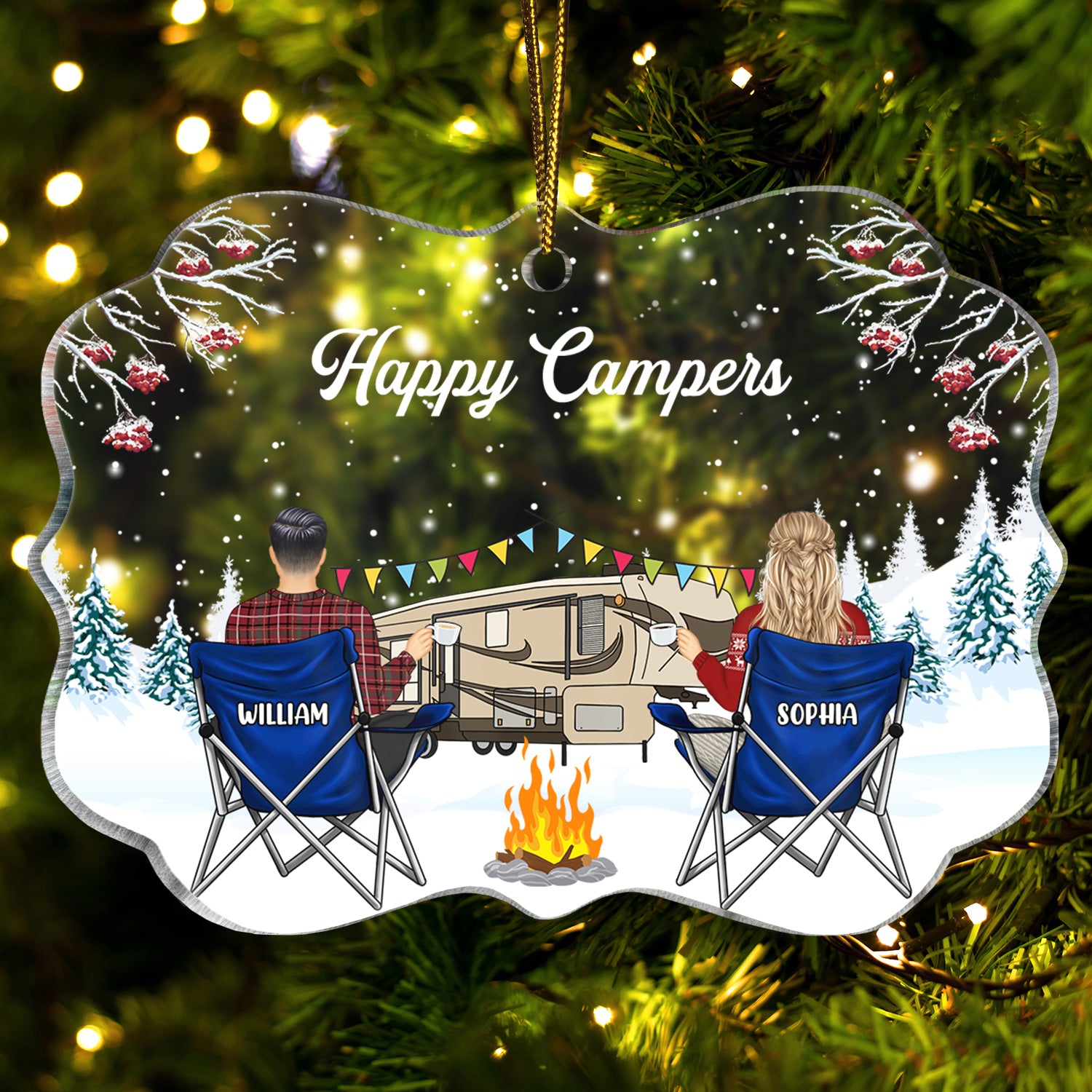 Happy Campers - Christmas Gift For Camping Lovers - Personalized Medallion Acrylic Ornament