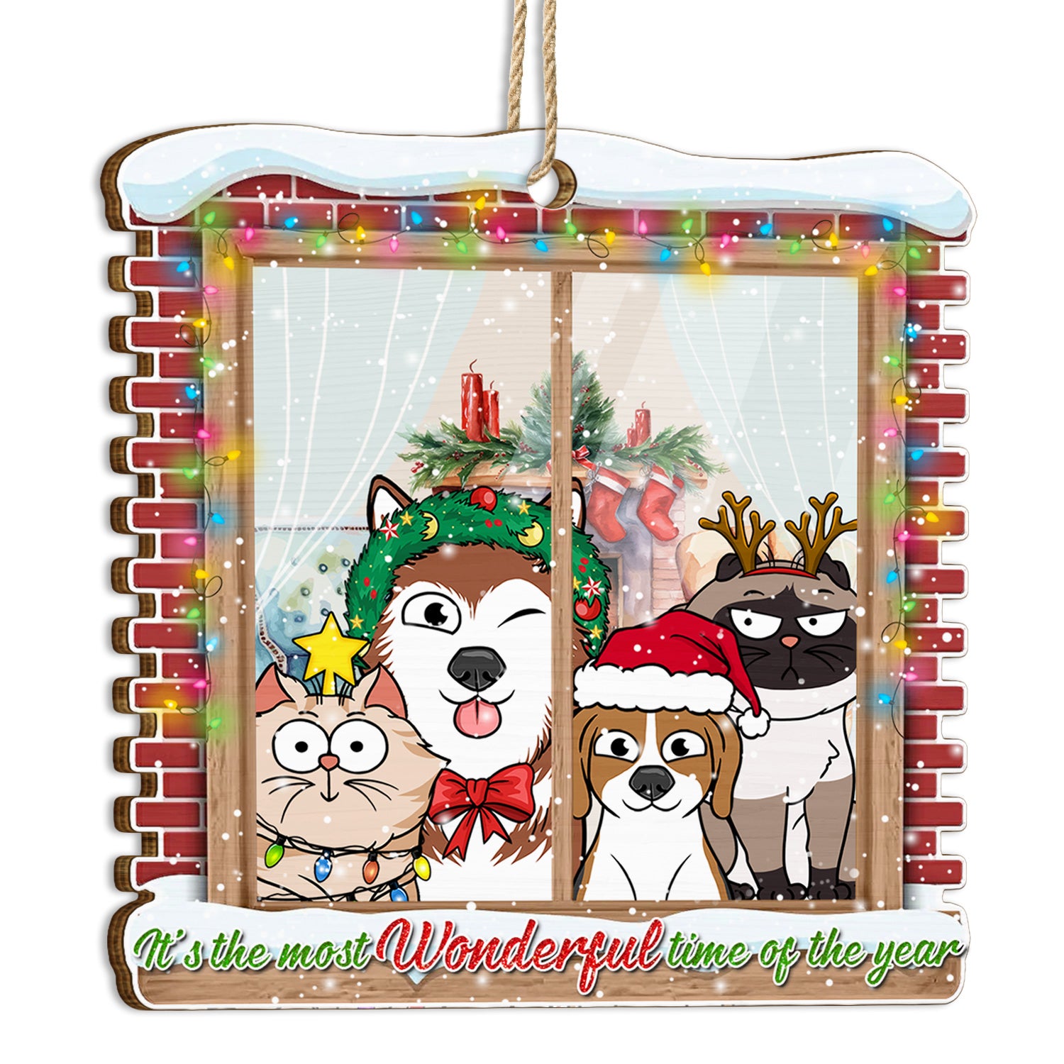 Most Wonderful Time Of The Year - Gift For Dog Cat Pet Lovers - Personalized Custom Shaped Wooden Ornament