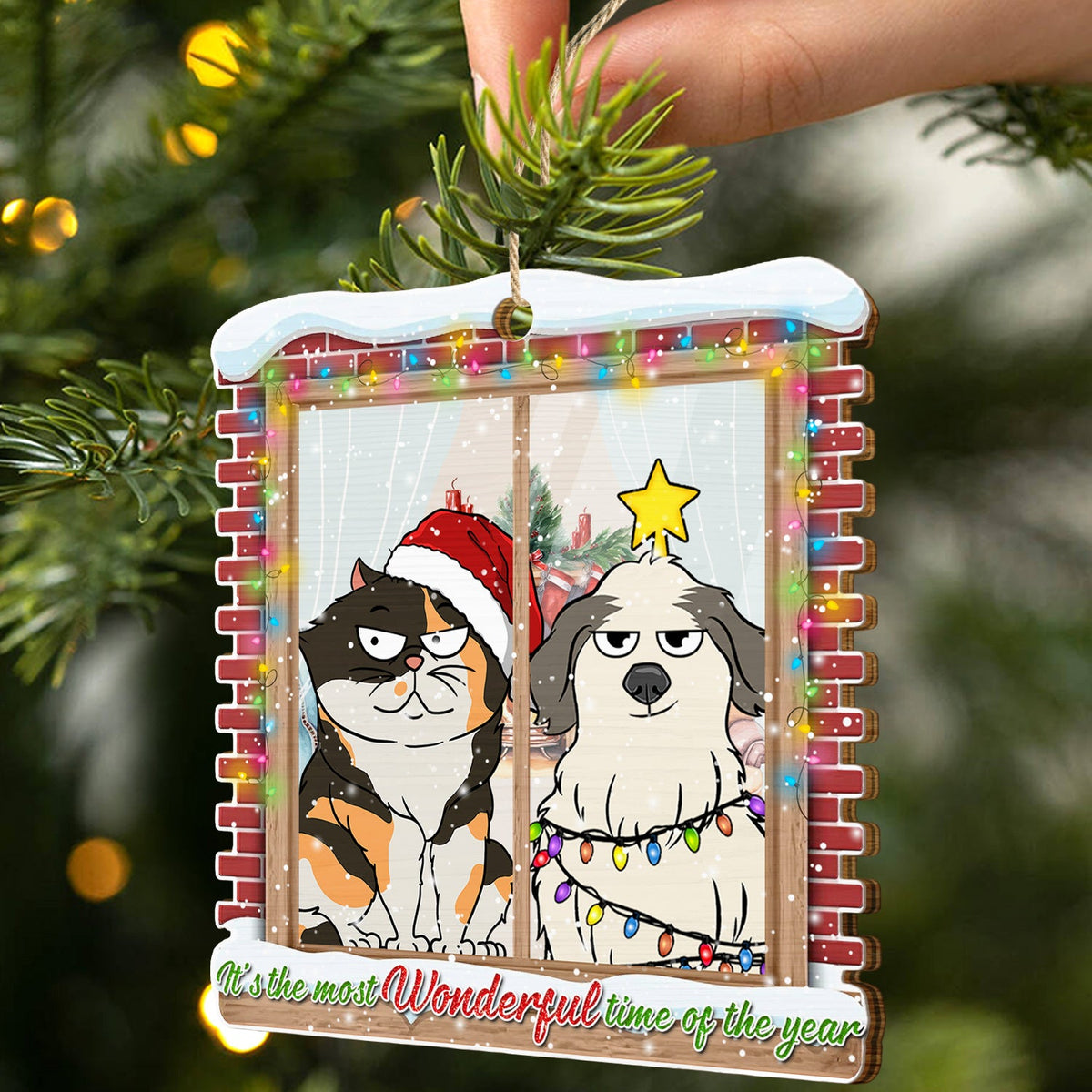 Most Wonderful Time Of The Year - Gift For Dog Cat Pet Lovers - Personalized Custom Shaped Wooden Ornament