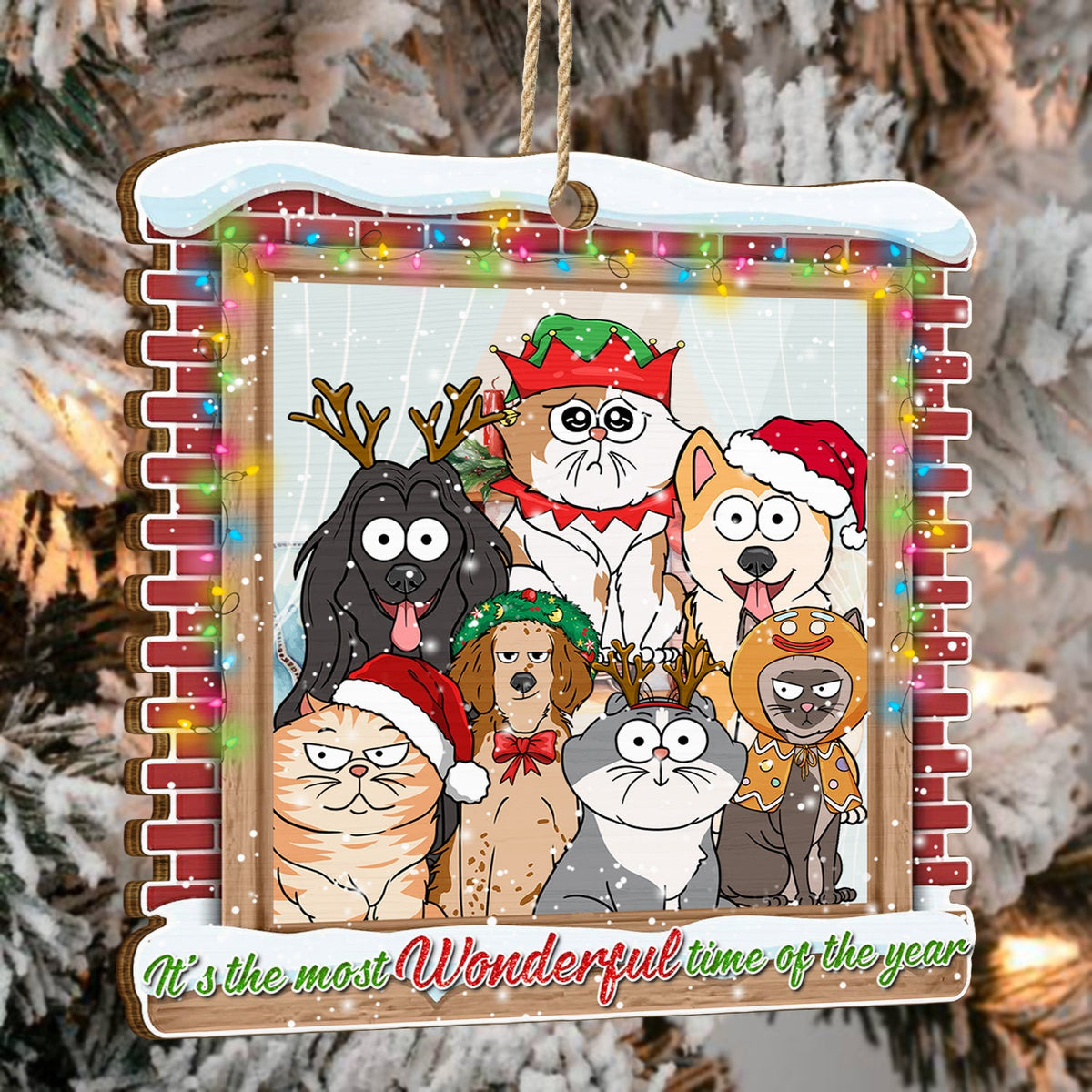 Most Wonderful Time Of The Year - Gift For Dog Cat Pet Lovers - Personalized Custom Shaped Wooden Ornament