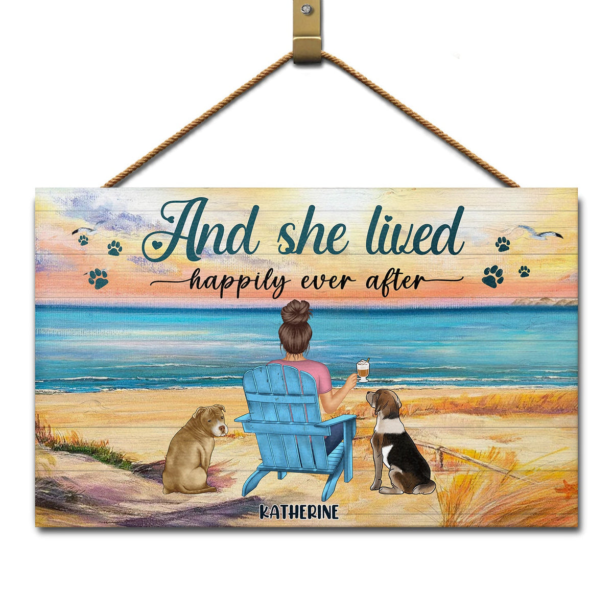 Et elle vécut heureuse pour toujours - Cadeau pour les amoureux des chiens - Panneau rectangulaire en bois personnalisé