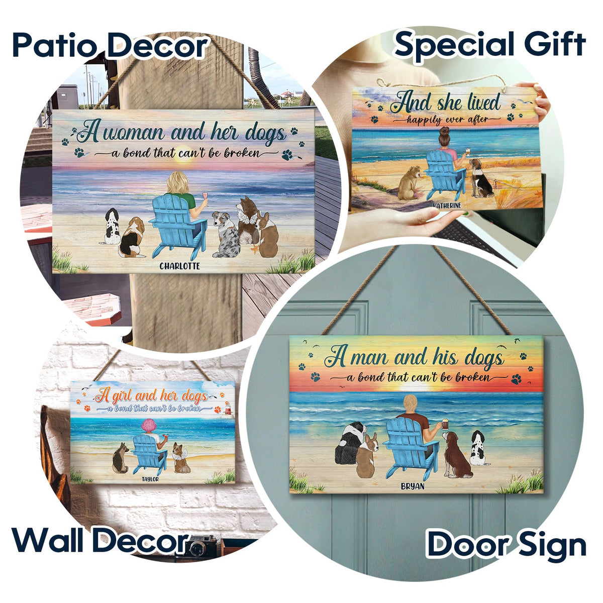Et elle vécut heureuse pour toujours - Cadeau pour les amoureux des chiens - Panneau rectangulaire en bois personnalisé