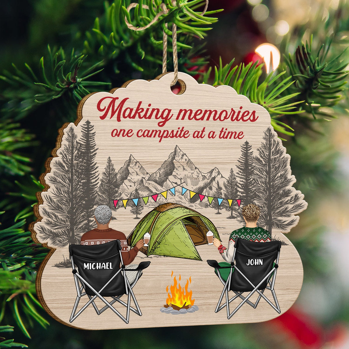 Happy Campers - Christmas Gift For Camping Lovers - Personalized Custom Shaped Wooden Ornament