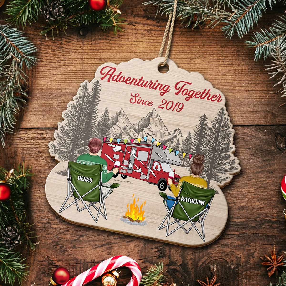 Happy Campers - Christmas Gift For Camping Lovers - Personalized Custom Shaped Wooden Ornament