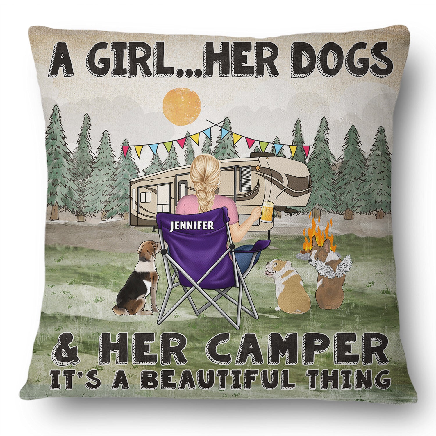 A Girl And Her Dogs Beautiful Thing - Gift For Camping Lovers - Personalized Pillow