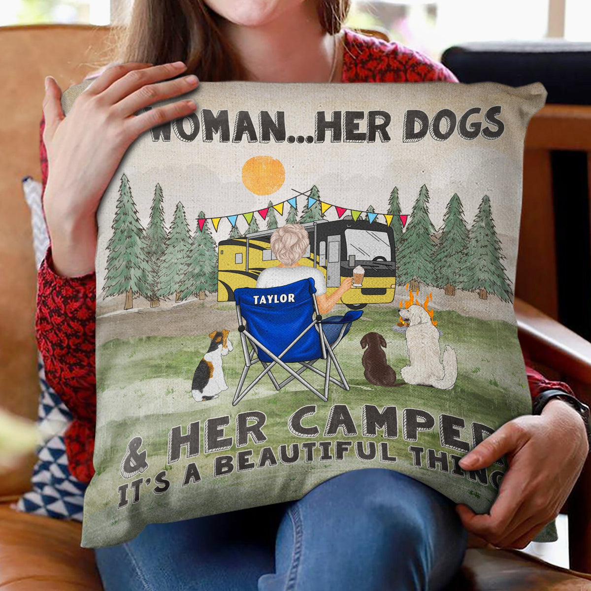 A Girl And Her Dogs Beautiful Thing - Gift For Camping Lovers - Personalized Pillow