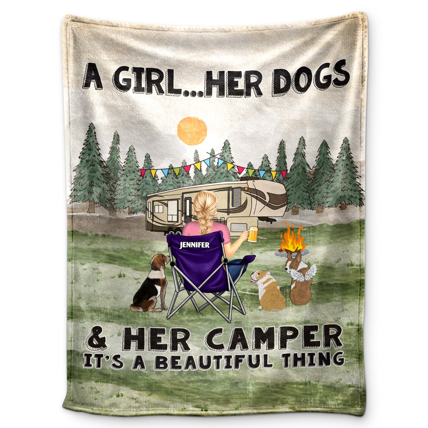A Girl And Her Dogs Beautiful Thing - Gift For Camping Lovers - Personalized Fleece Blanket