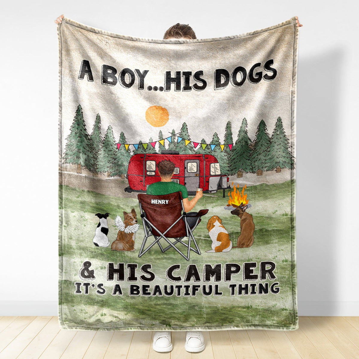Une fille et ses chiens : une belle chose ! Cadeau pour les amateurs de camping ! Couverture polaire personnalisée