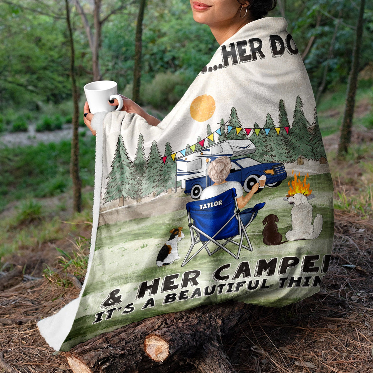 Une fille et ses chiens : une belle chose ! Cadeau pour les amateurs de camping ! Couverture polaire personnalisée