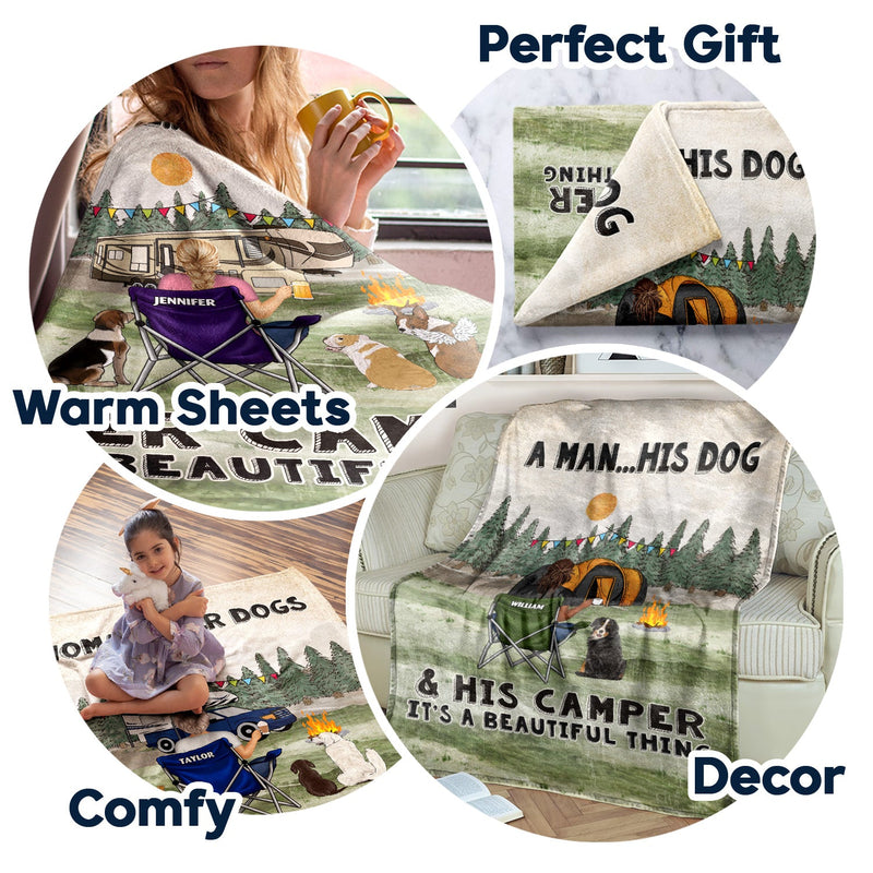 Une fille et ses chiens : une belle chose ! Cadeau pour les amateurs de camping ! Couverture polaire personnalisée
