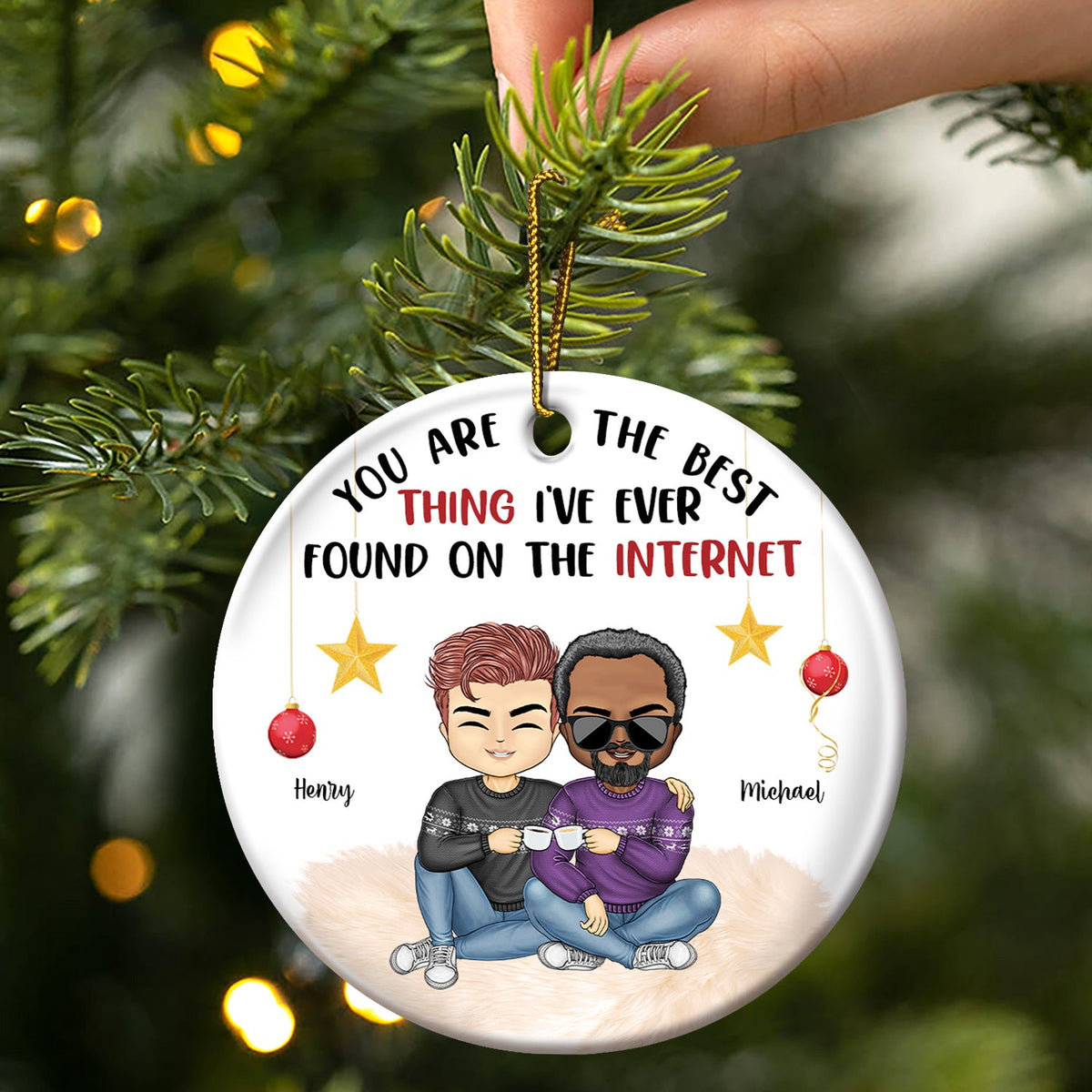 Tu es la meilleure chose que j'ai trouvée - Cadeau de Noël pour couples - Ornement en céramique rond personnalisé