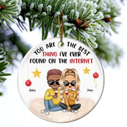 Tu es la meilleure chose que j'ai trouvée - Cadeau de Noël pour couples - Ornement en céramique rond personnalisé