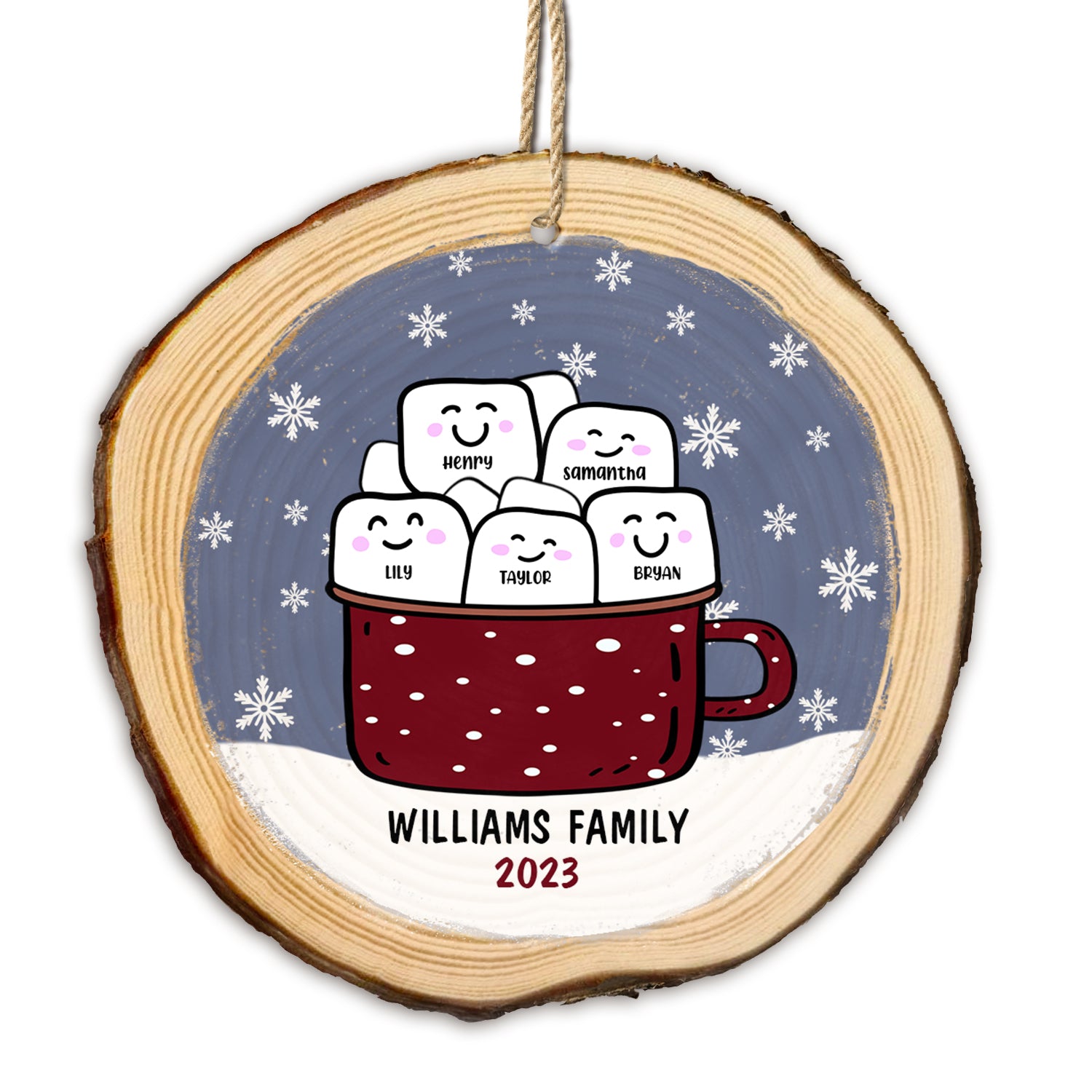Marshmallow Hot Cocoa Cup - Christmas Gift For Family - Personalized Wood Slice Ornament