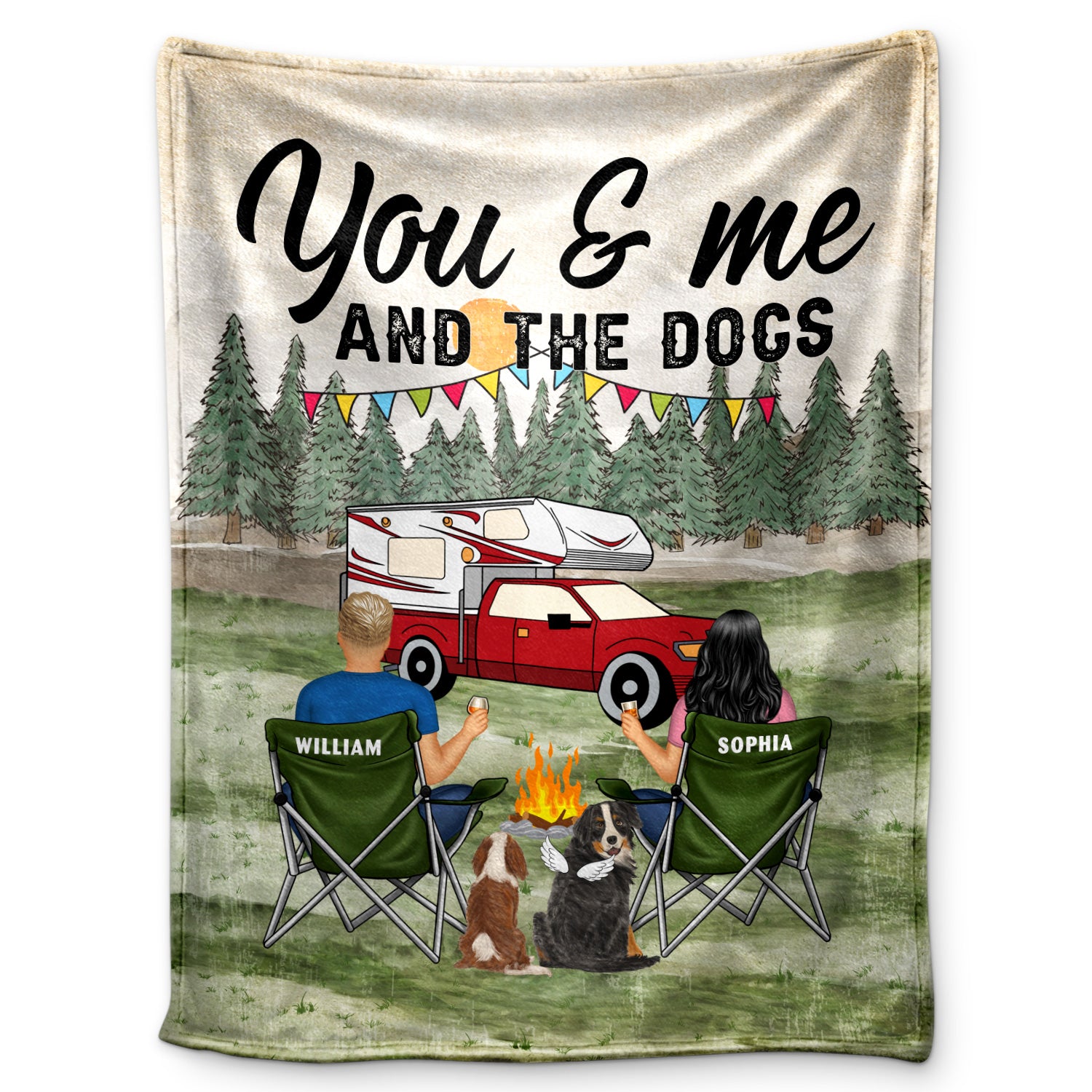 You And Me And The Dog Grass - Gift For Camping Lovers - Personalized Fleece Blanket