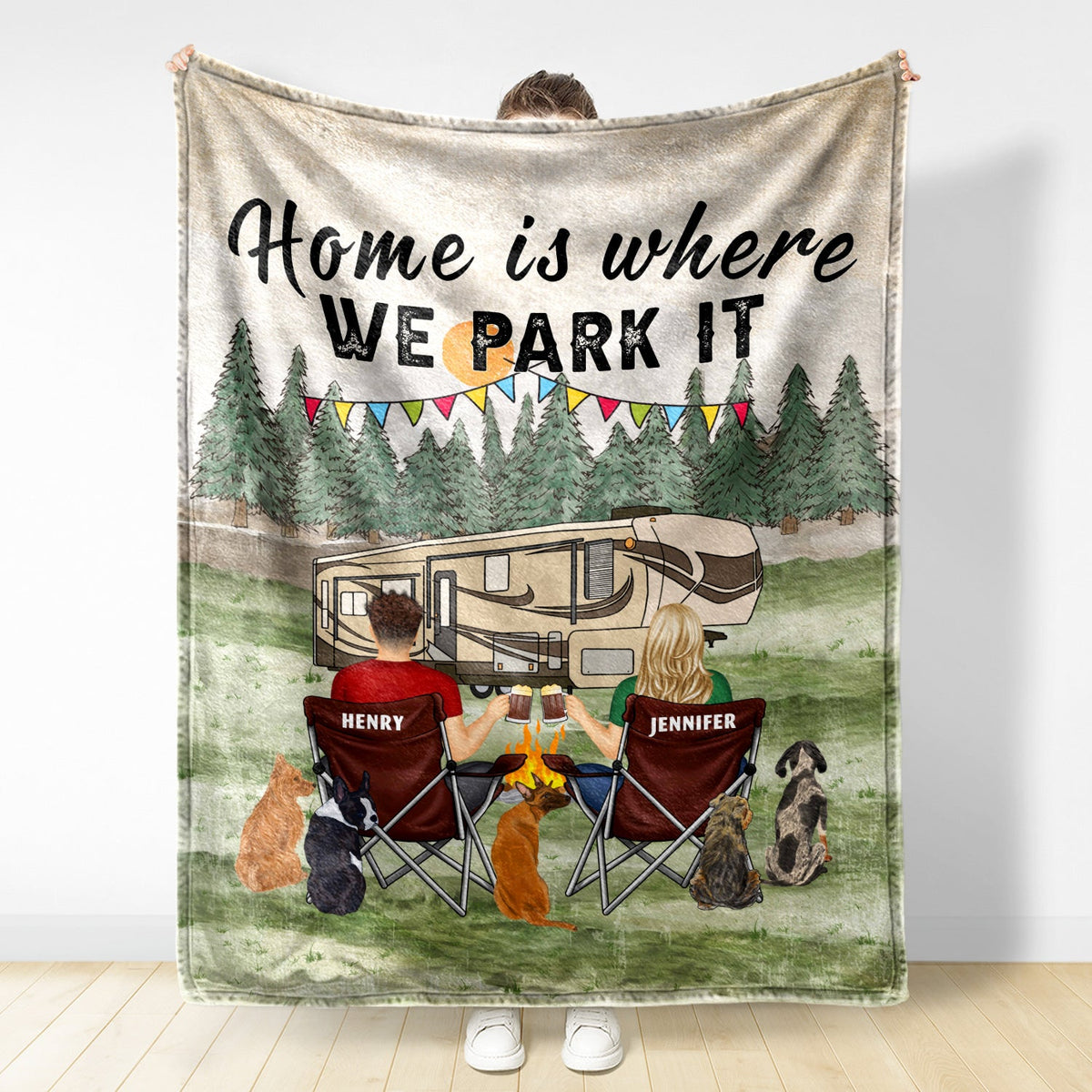 You And Me And The Dog Grass - Gift For Camping Lovers - Personalized Fleece Blanket