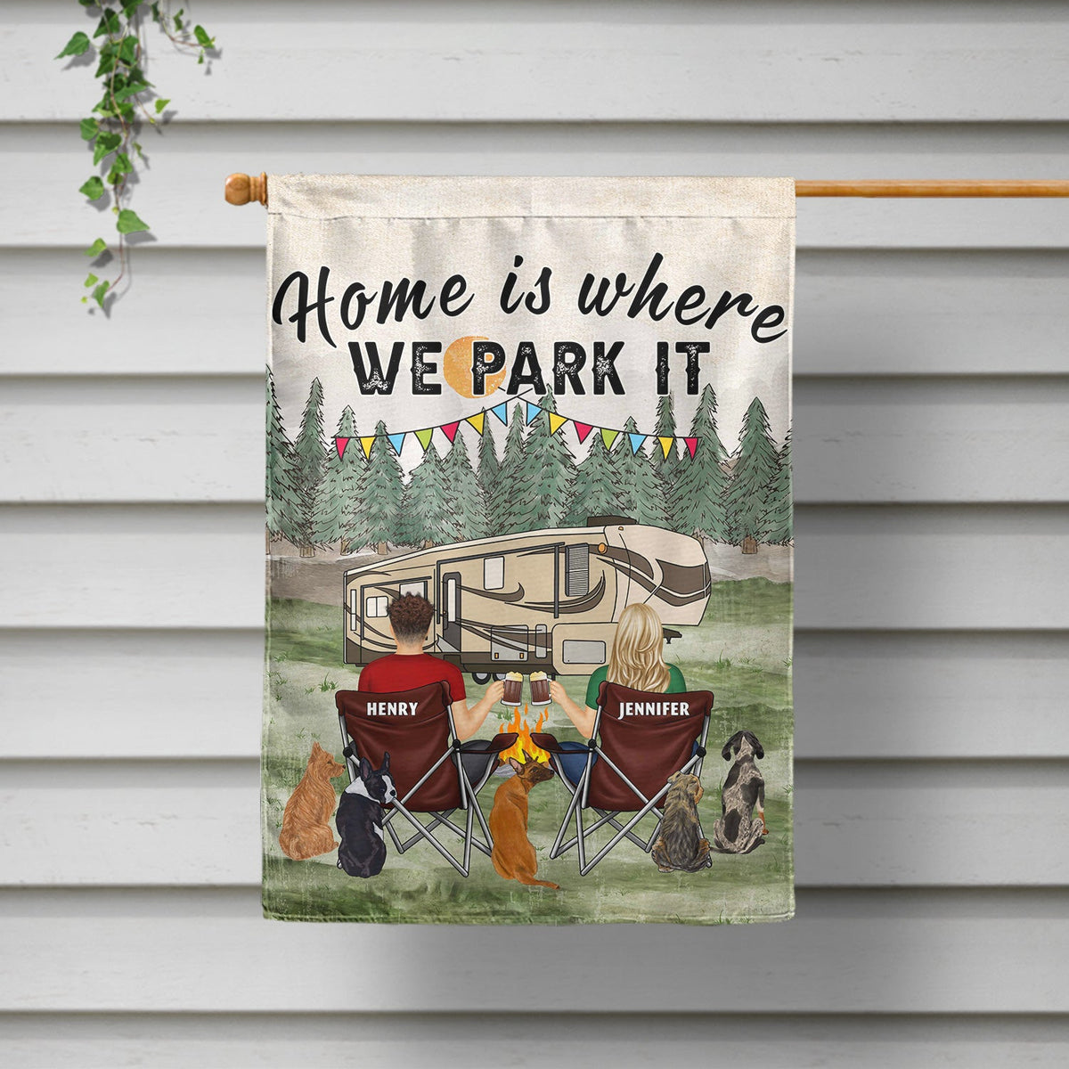 You And Me And The Dog Grass - Gift For Camping Lovers - Personalized Flag