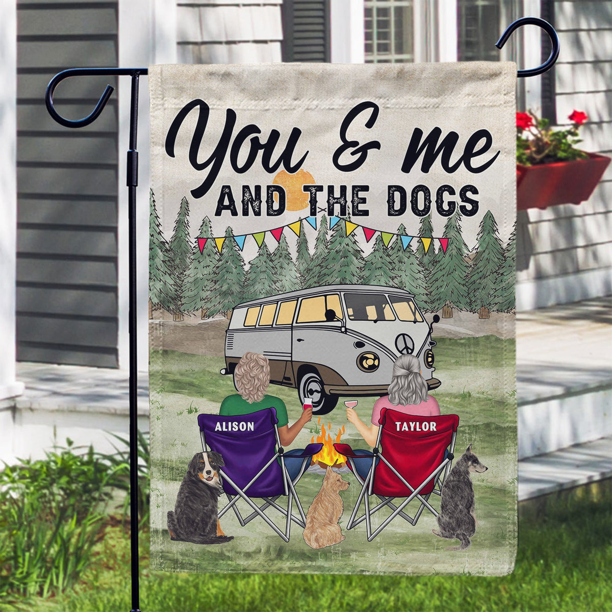 You And Me And The Dog Grass - Gift For Camping Lovers - Personalized Flag
