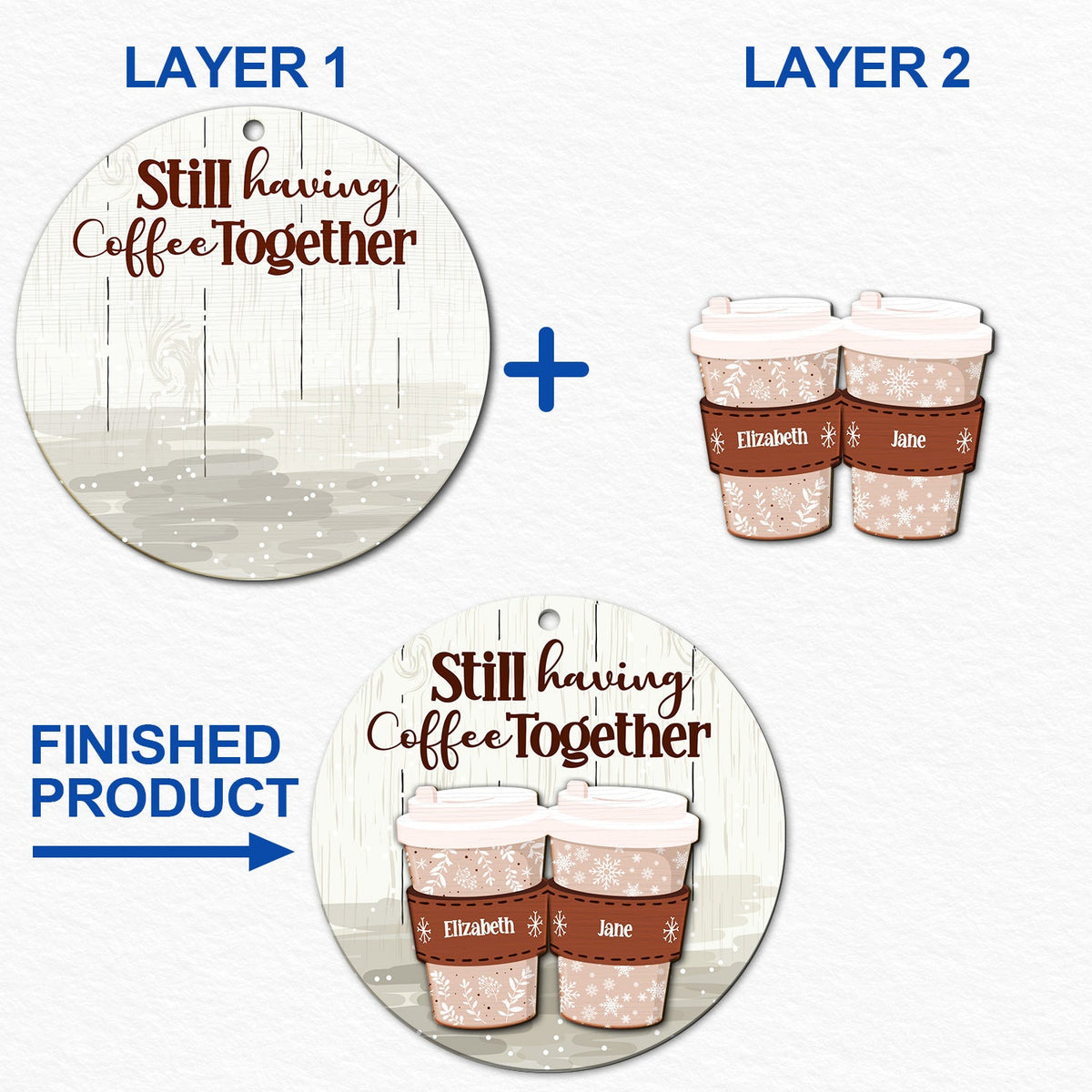 Toujours en train de prendre un café ensemble - Cadeau de Noël pour les meilleurs amis - Décoration en bois personnalisée à 2 couches