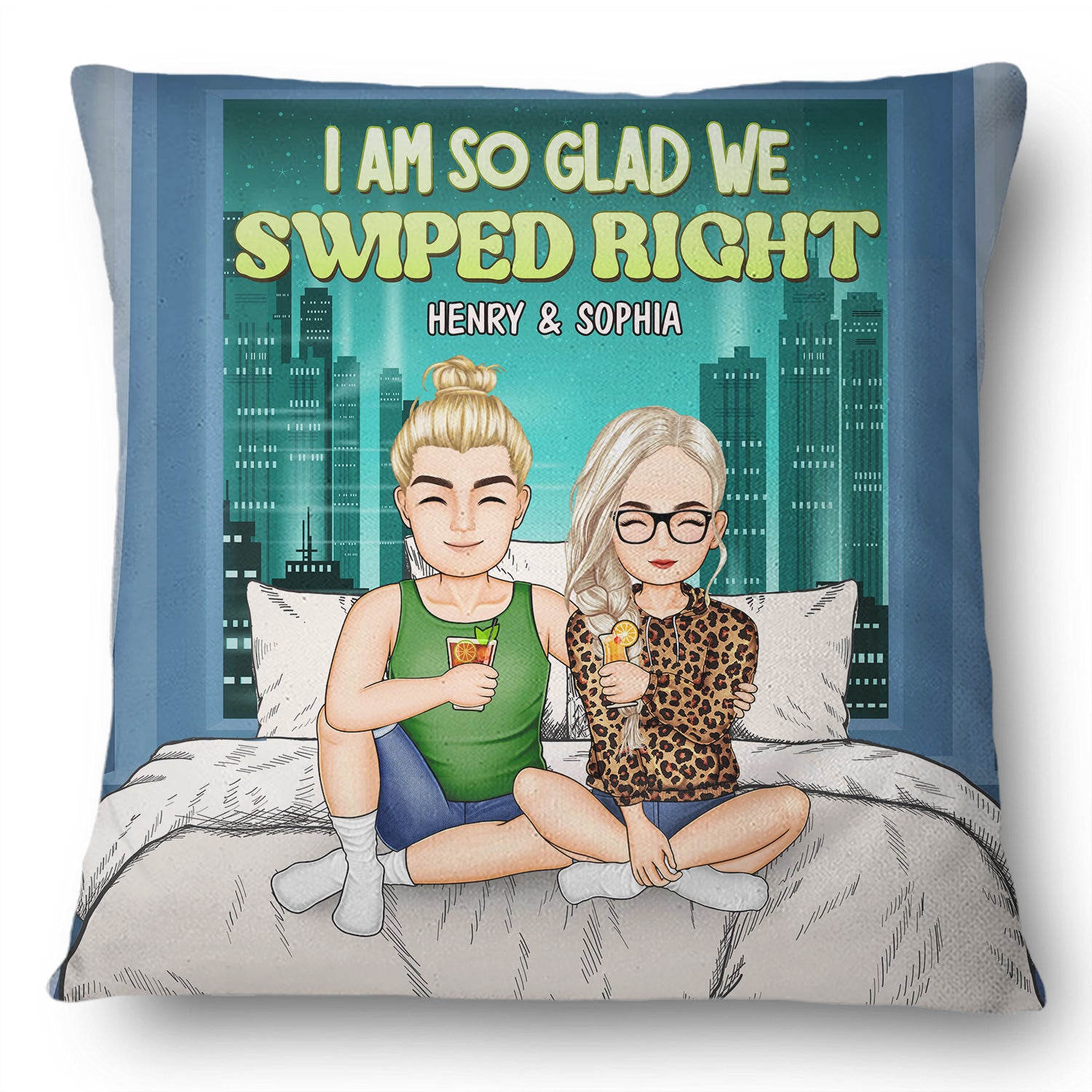I'm Glad We Swiped Right - Gift For Couples - Personalized Pillow