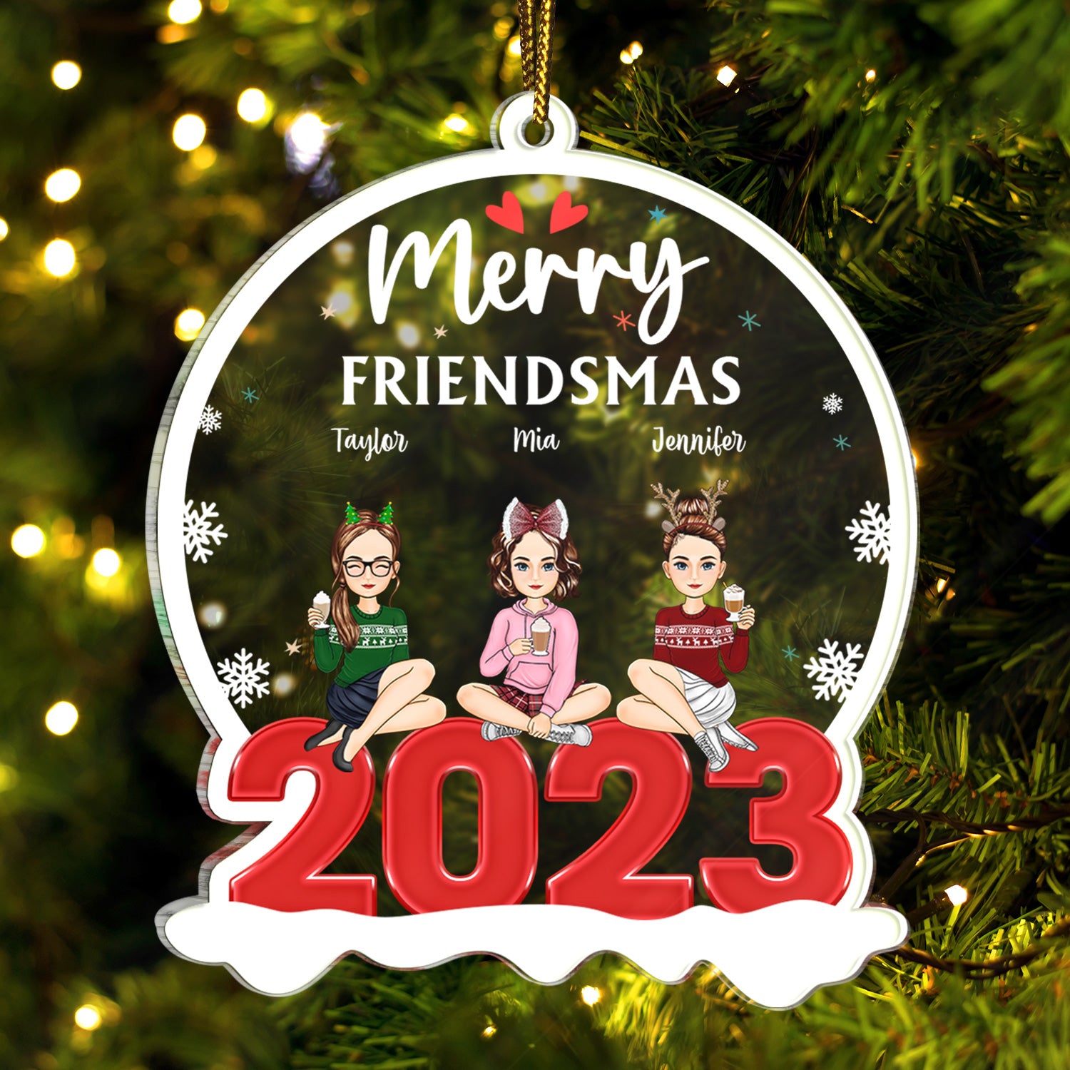 Merry Friendsmas - Christmas Gift For Besties - Personalized Custom Shaped Acrylic Ornament