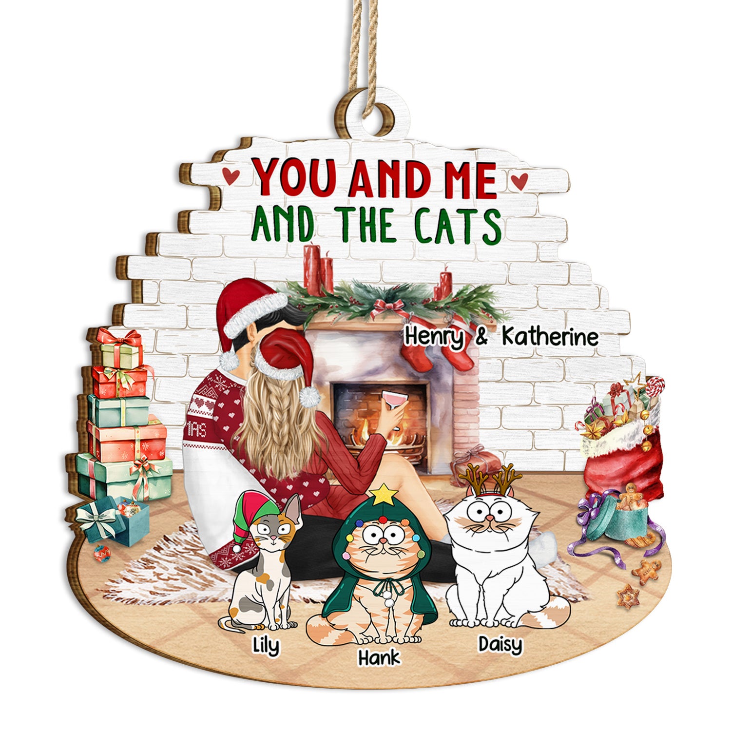 You And Me And The Cats - Christmas Gift For Cat Lovers - Personalized Custom Shaped Wooden Ornament