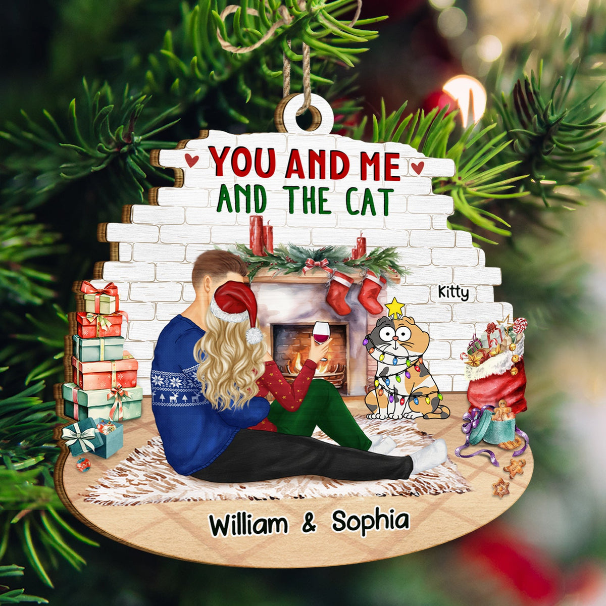You And Me And The Cats - Christmas Gift For Cat Lovers - Personalized Custom Shaped Wooden Ornament