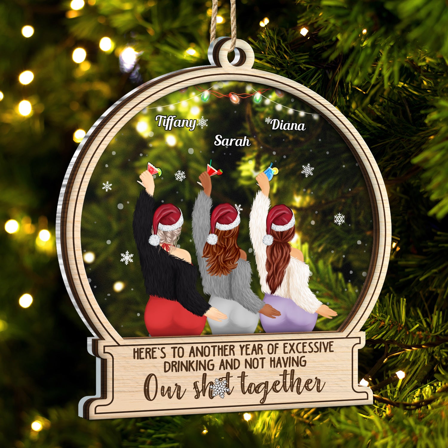 Here's To Another Year Of Excessive Drinking - Christmas Gift For Besties - Personalized 2-Layered Mix Ornament