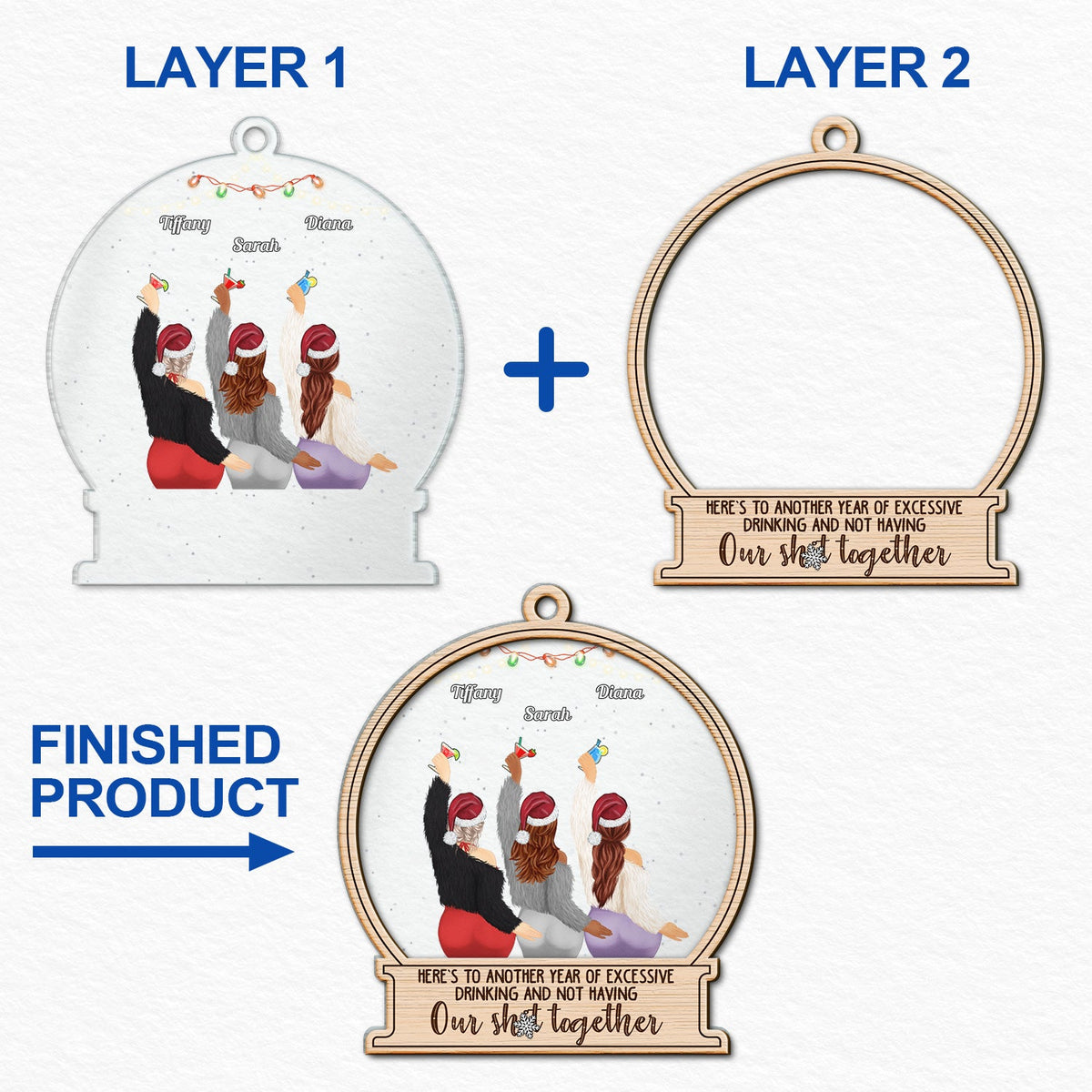 Here's To Another Year Of Excessive Drinking - Christmas Gift For Besties - Personalized 2-Layered Mix Ornament