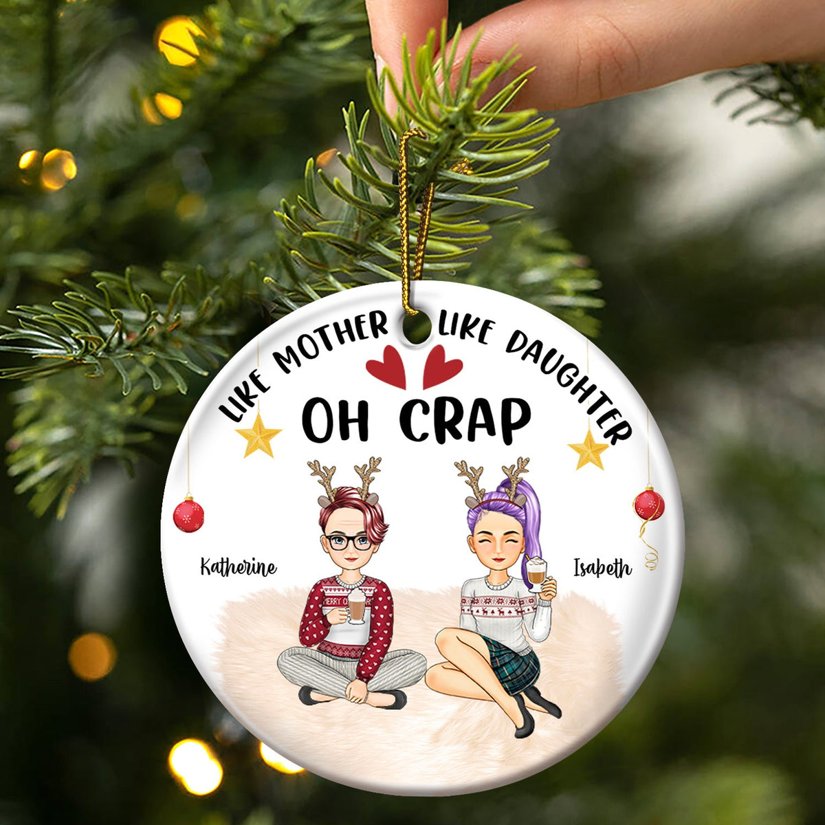 Like Mother Like Daughter - Christmas Gift For Mother Daughter - Personalized Circle Ceramic Ornament