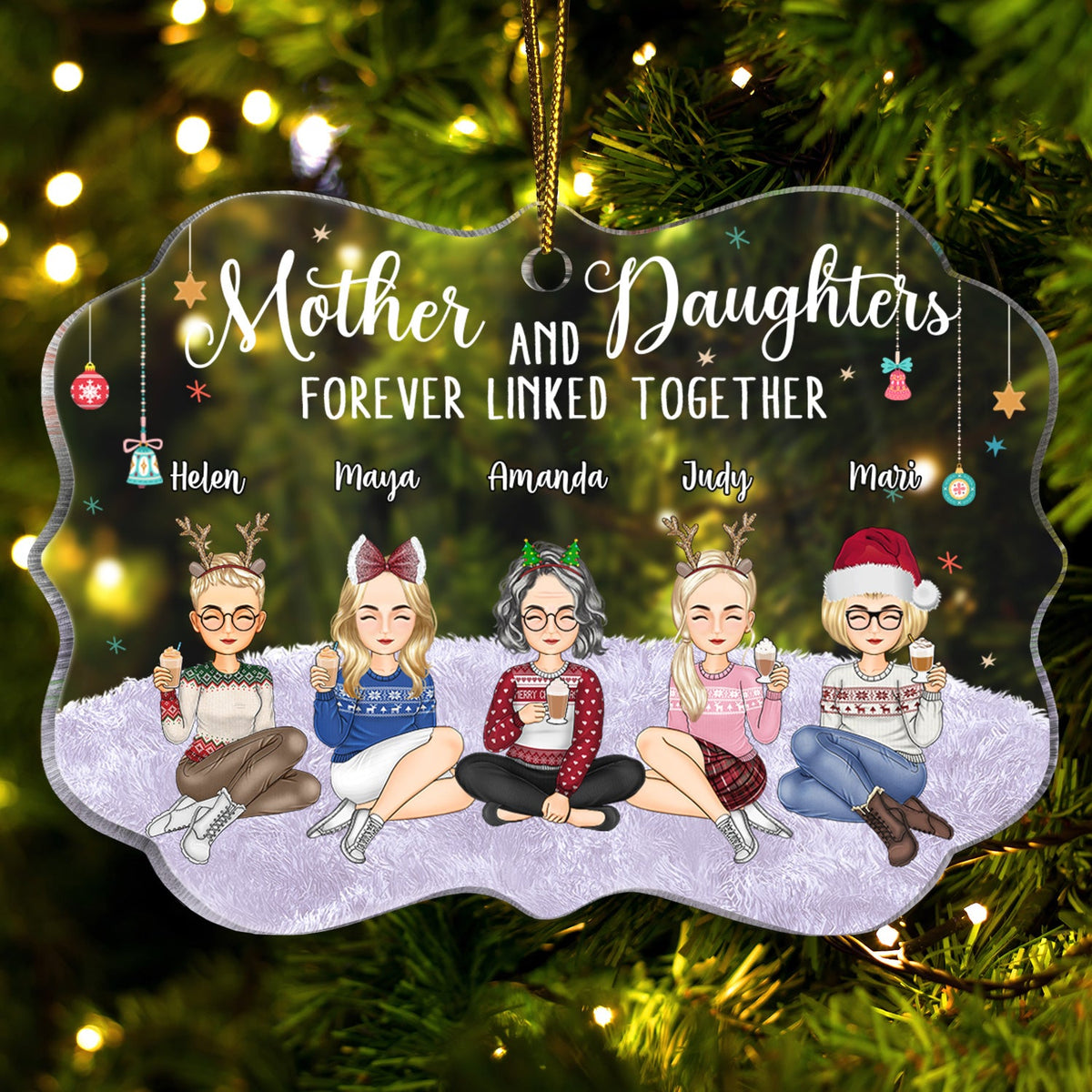 Liés à jamais - Cadeau de Noël pour mère et fille - Ornement médaillon personnalisé en acrylique