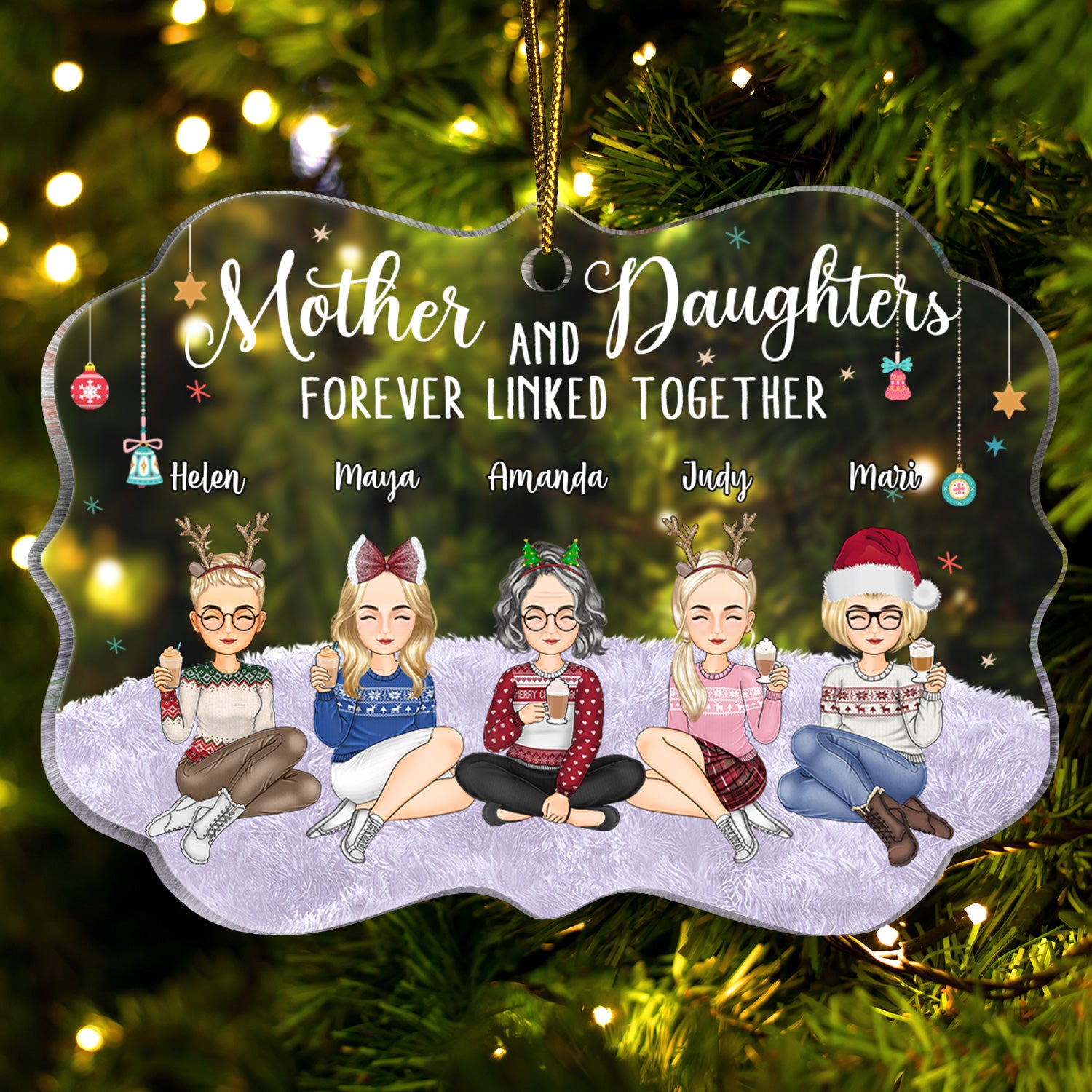 Forever Linked Together - Christmas Gift For Mother Daughter - Personalized Medallion Acrylic Ornament