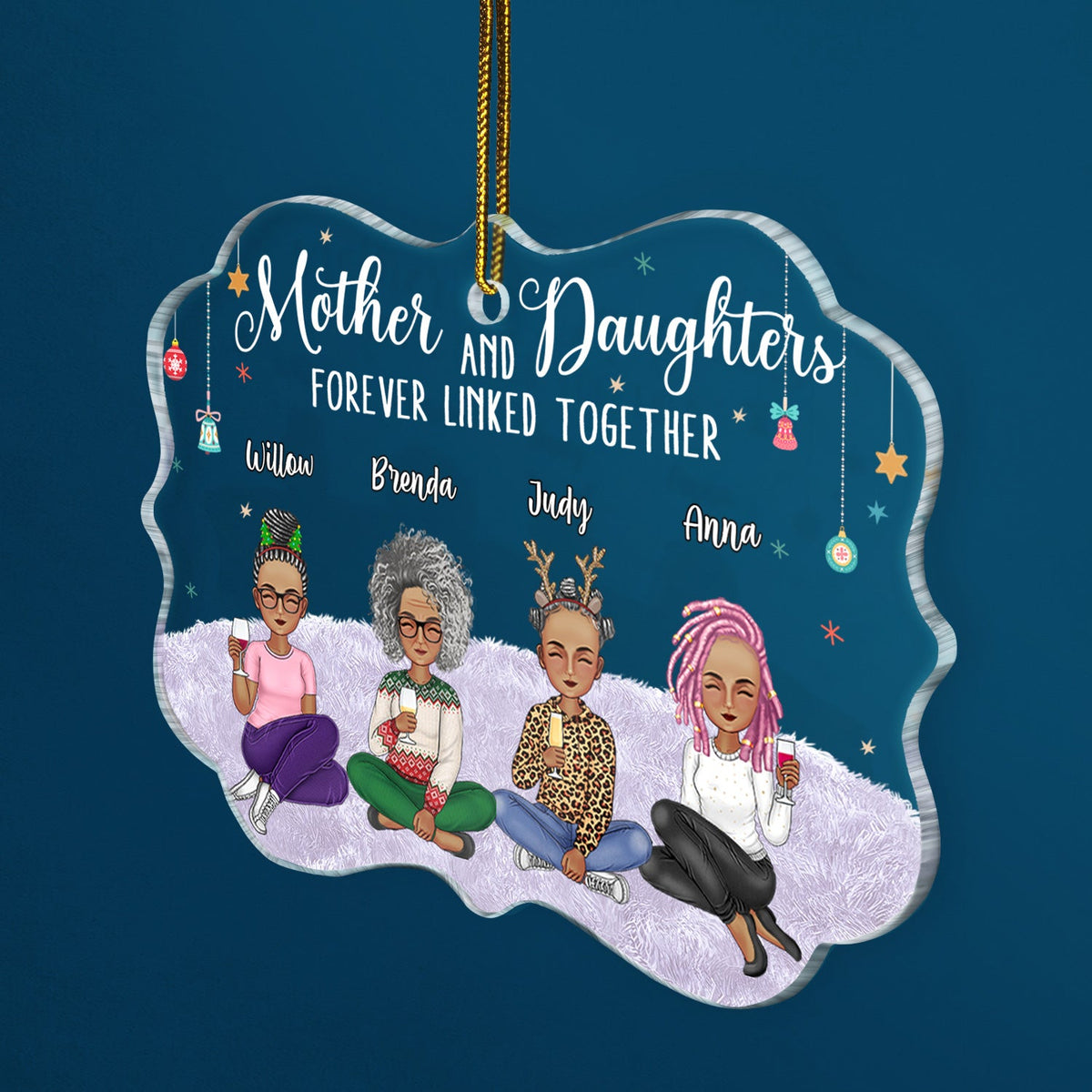 Forever Linked Together - Christmas Gift For Mother Daughter - Personalized Medallion Acrylic Ornament