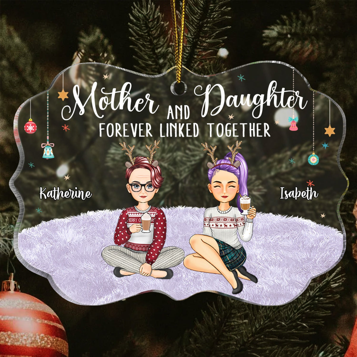 Liés à jamais - Cadeau de Noël pour mère et fille - Ornement médaillon personnalisé en acrylique