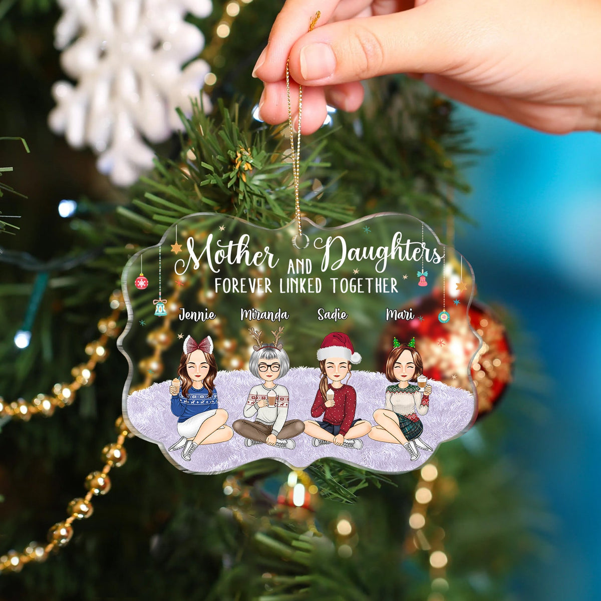 Liés à jamais - Cadeau de Noël pour mère et fille - Ornement médaillon personnalisé en acrylique