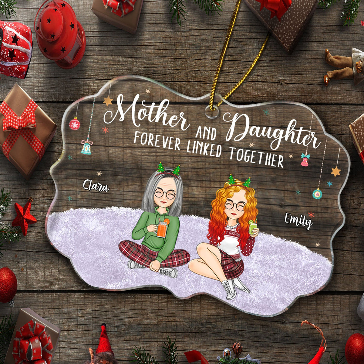Liés à jamais - Cadeau de Noël pour mère et fille - Ornement médaillon personnalisé en acrylique