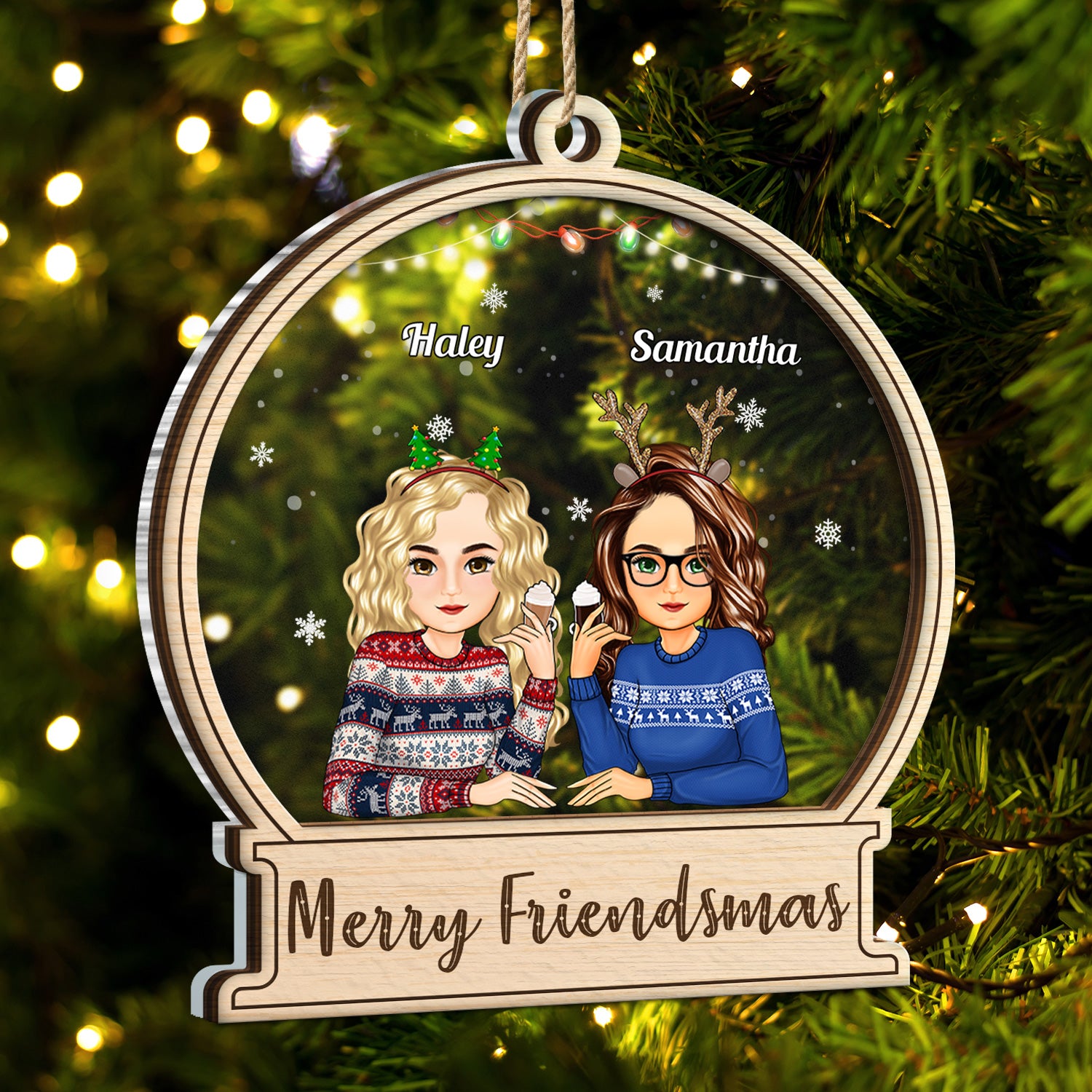 Merry Friendsmas - Christmas Gift For Besties - Personalized 2-Layered Mix Ornament